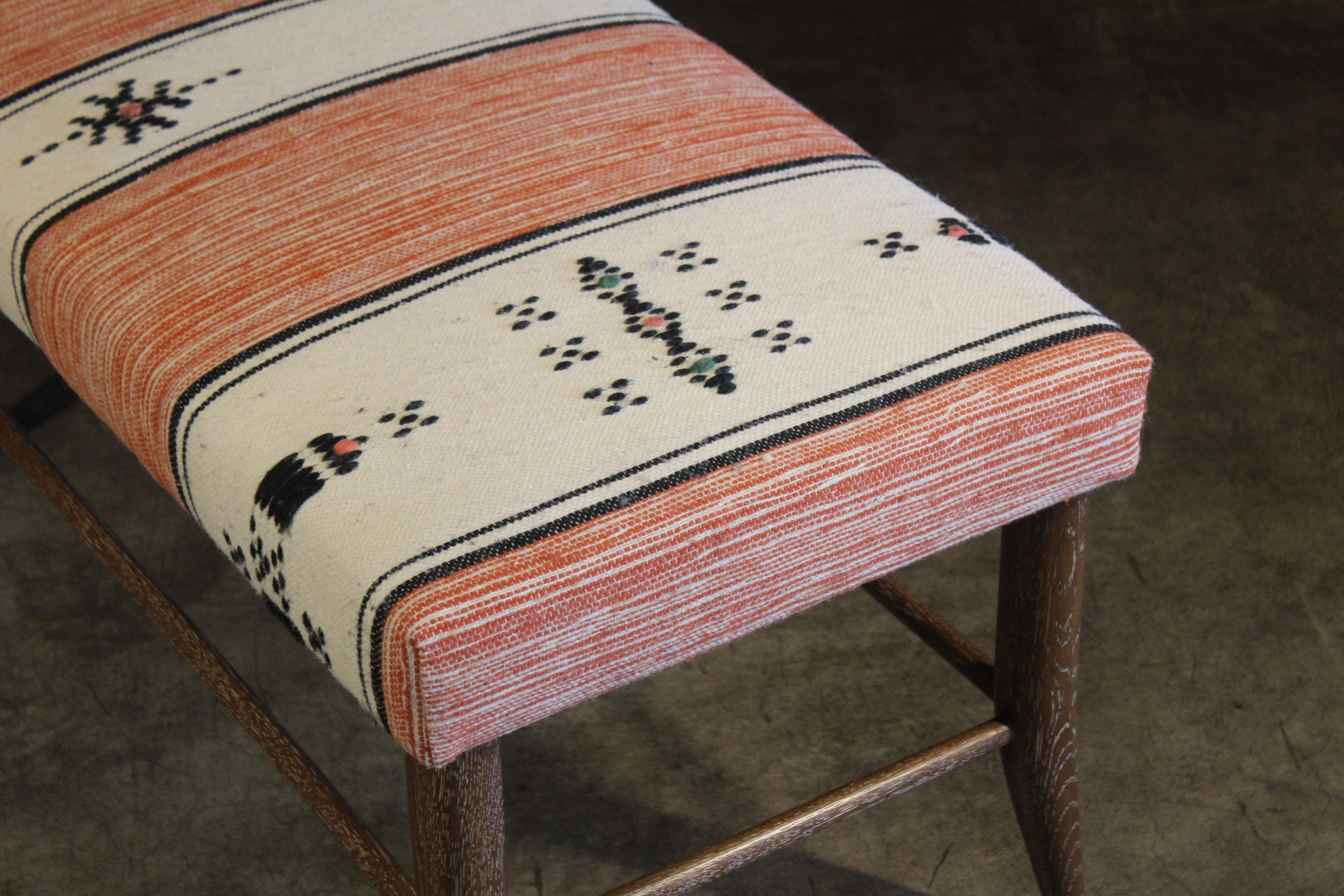 Oak Bench Upholstered in a Vintage 1970s Moroccan Wool Textile 8