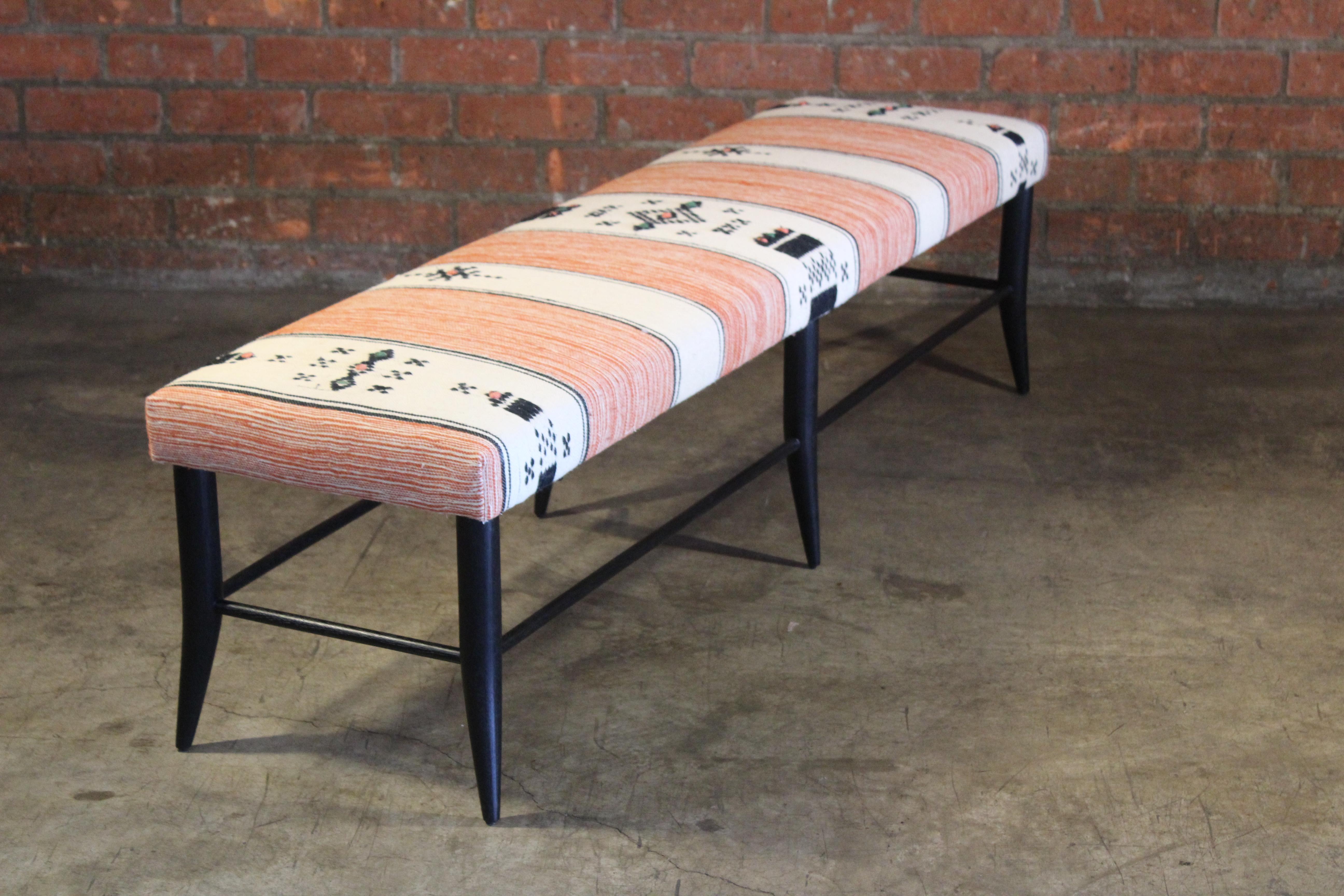 Oak Bench Upholstered in a Vintage 1970s Moroccan Wool Textile For Sale 8