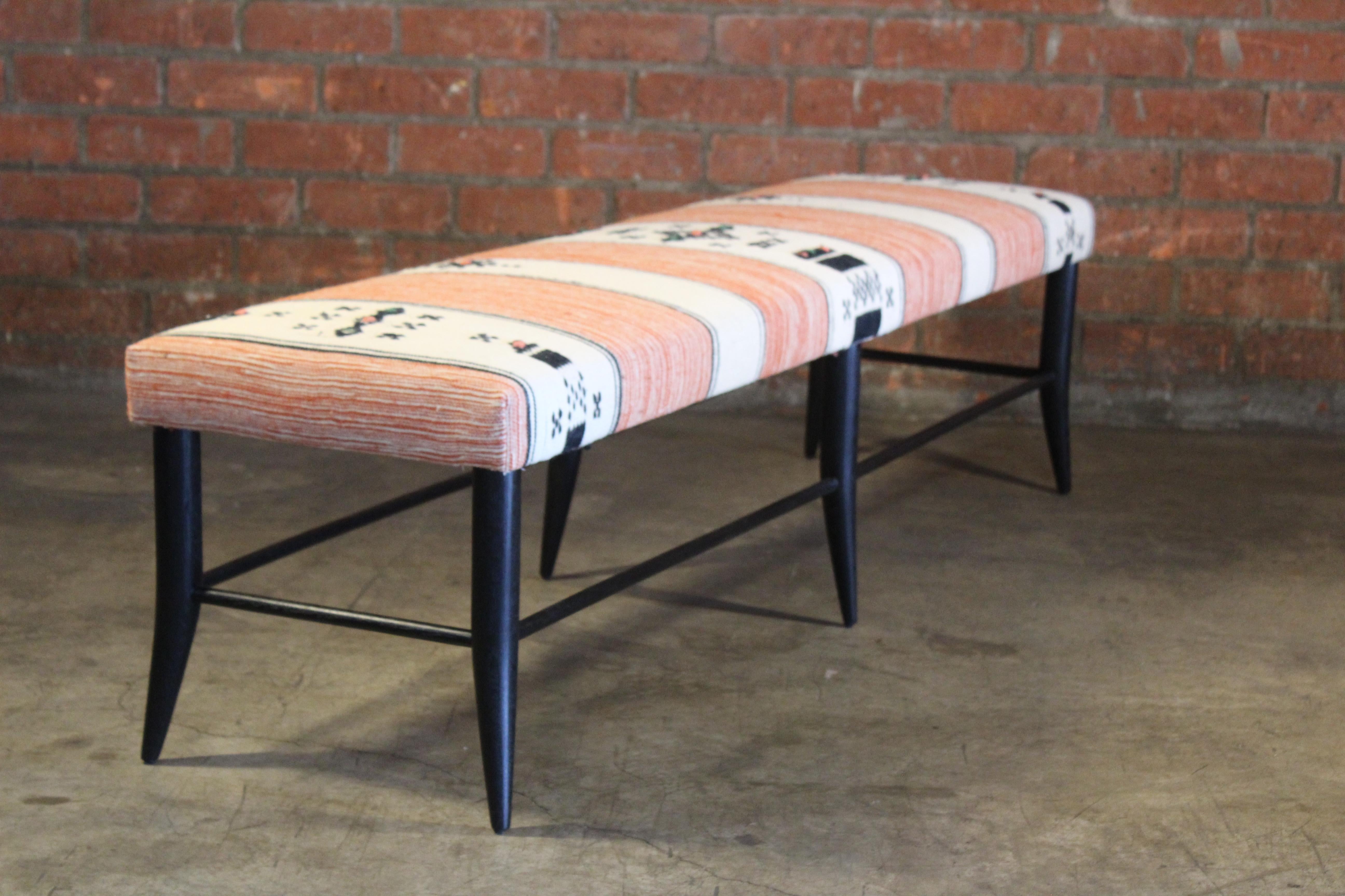 Oak Bench Upholstered in a Vintage 1970s Moroccan Wool Textile 9
