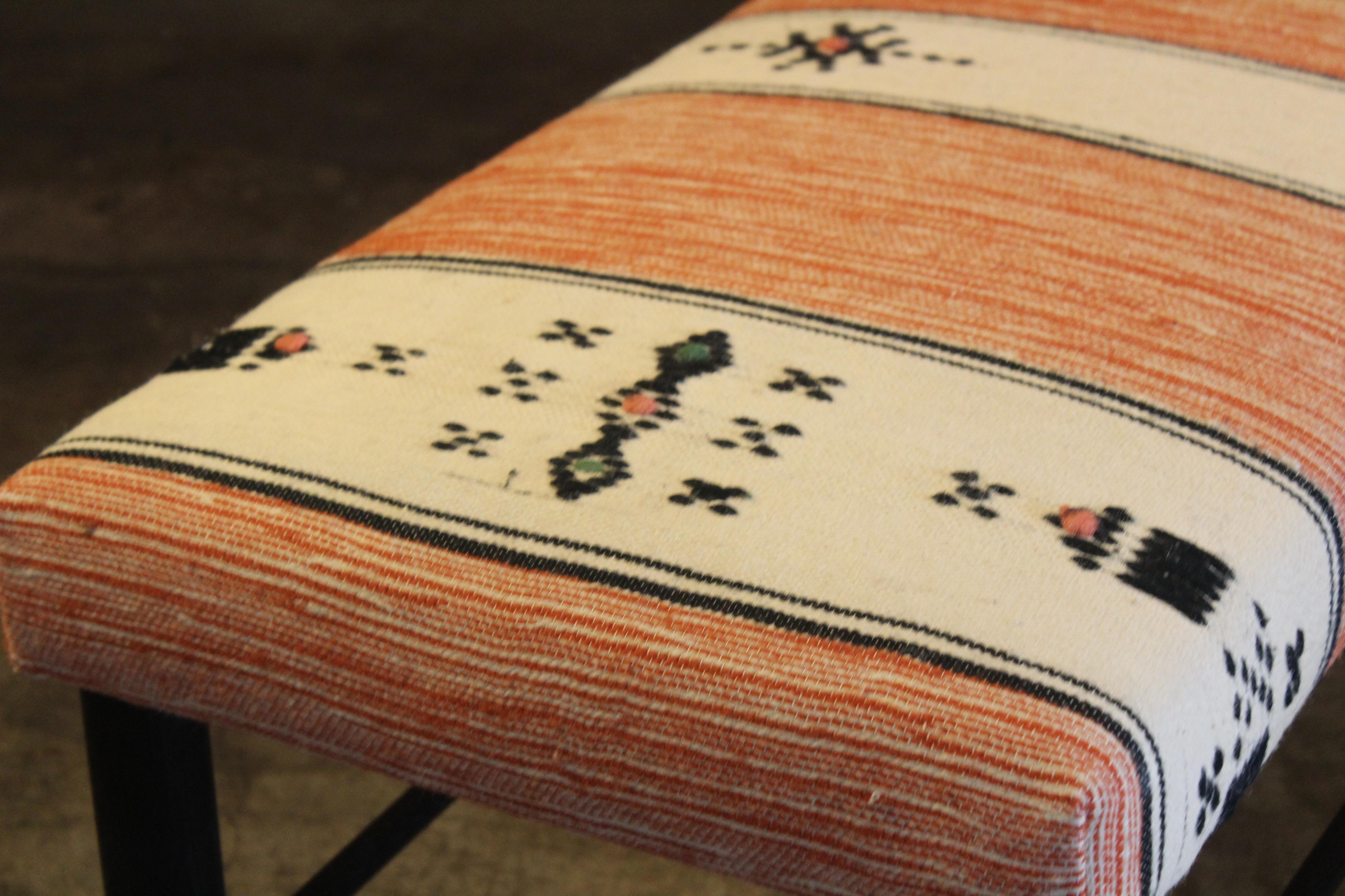 Oak Bench Upholstered in a Vintage 1970s Moroccan Wool Textile 11