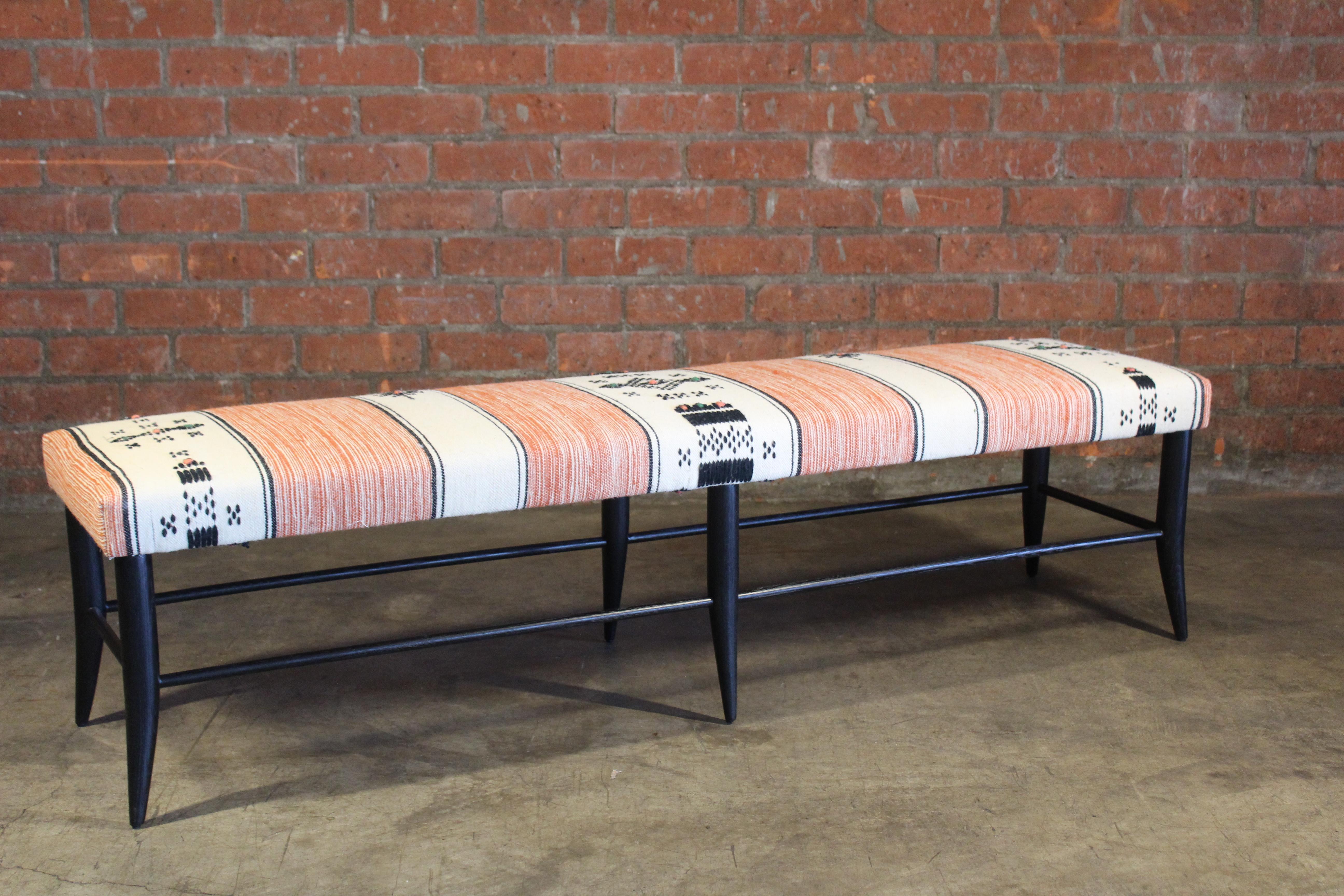 Cerused Oak Bench Upholstered in a Vintage 1970s Moroccan Wool Textile For Sale