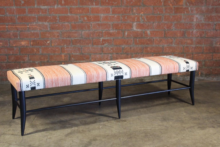 Oak Bench Upholstered in a Vintage 1970s Moroccan Wool Textile In Excellent Condition For Sale In Los Angeles, CA