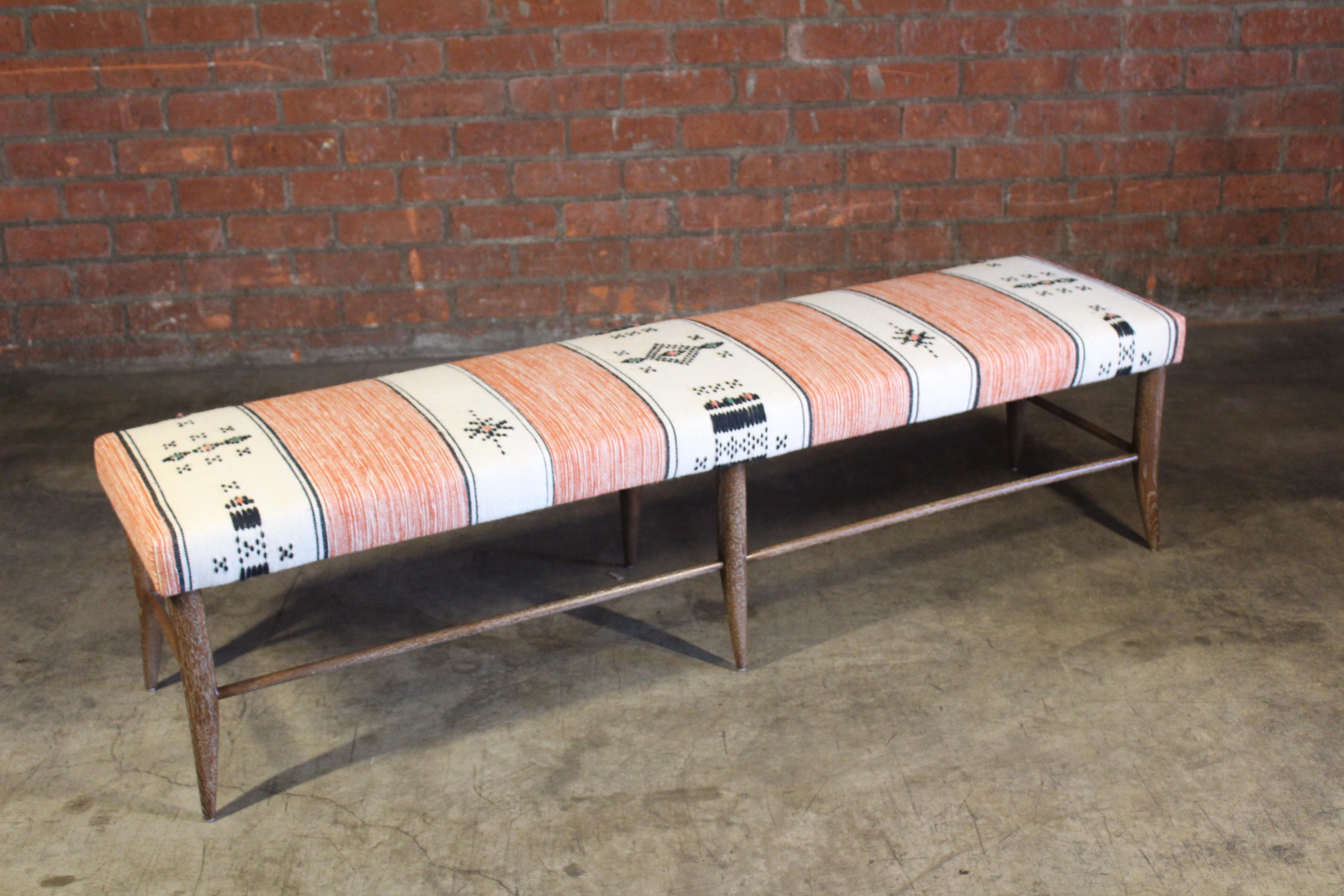 Oak Bench Upholstered in a Vintage 1970s Moroccan Wool Textile 1