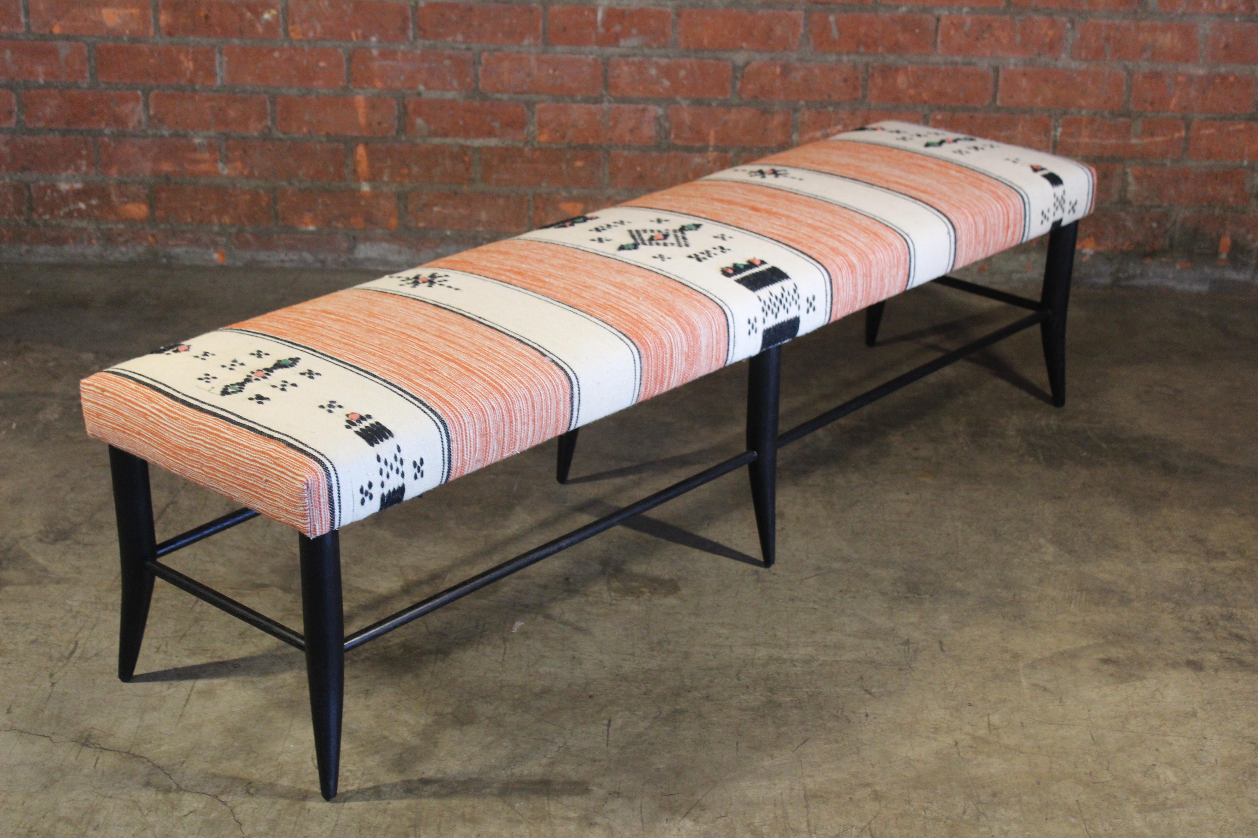 Oak Bench Upholstered in a Vintage 1970s Moroccan Wool Textile For Sale 2