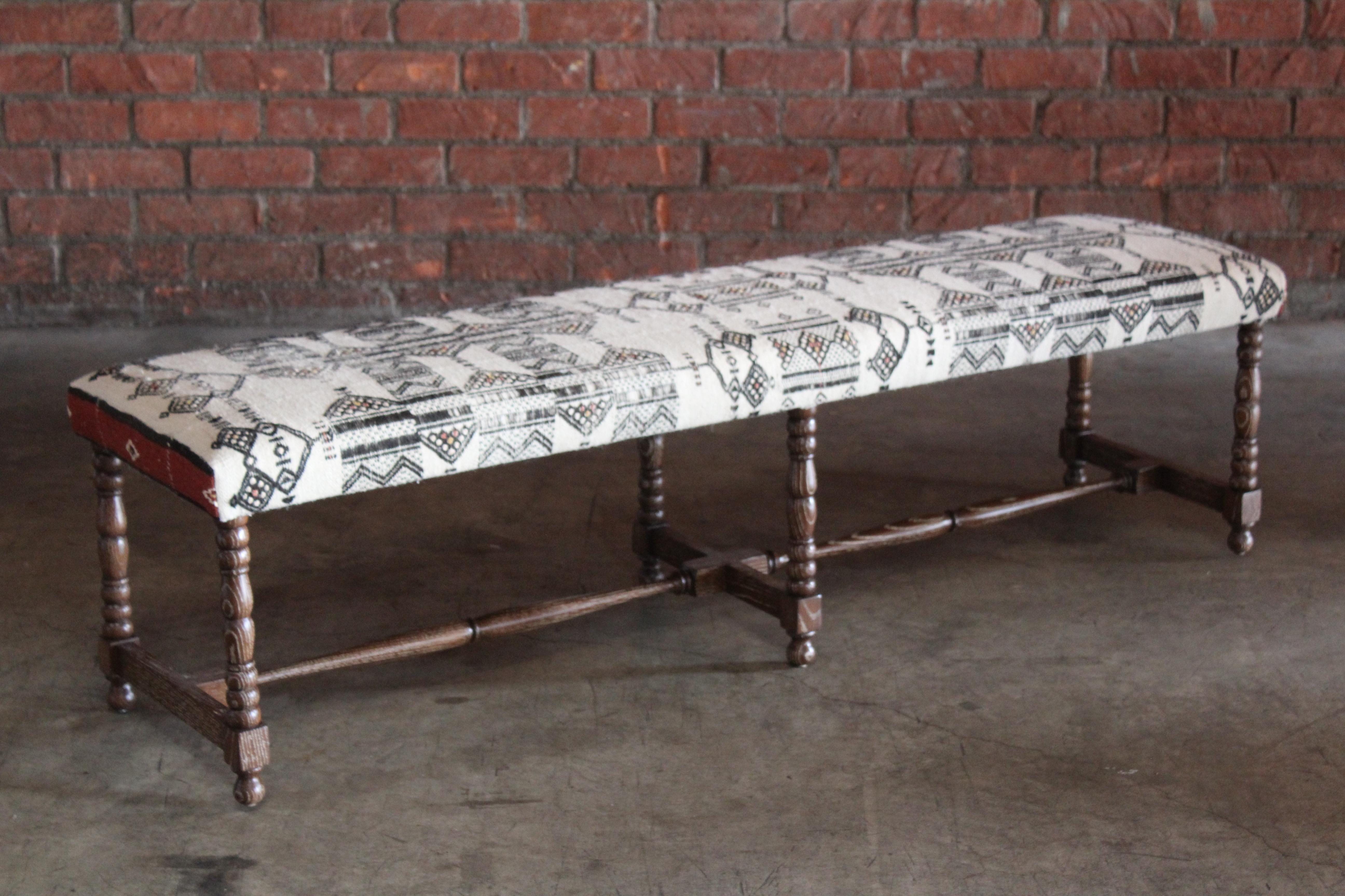 Oak Bench Upholstered in a Vintage Moroccan Wool Textile 6