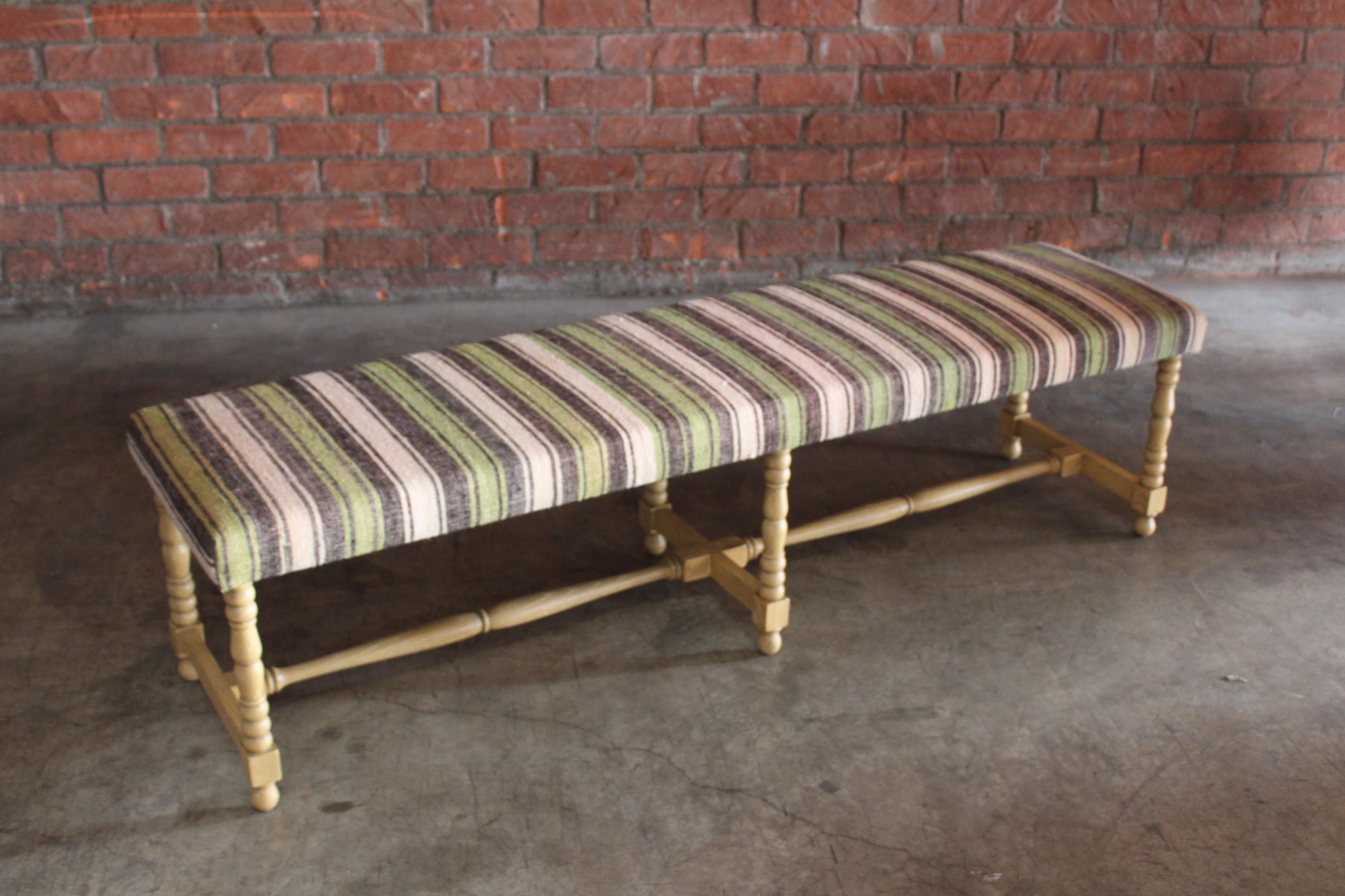 American Oak Bench Upholstered in a Vintage Turkish Kilim