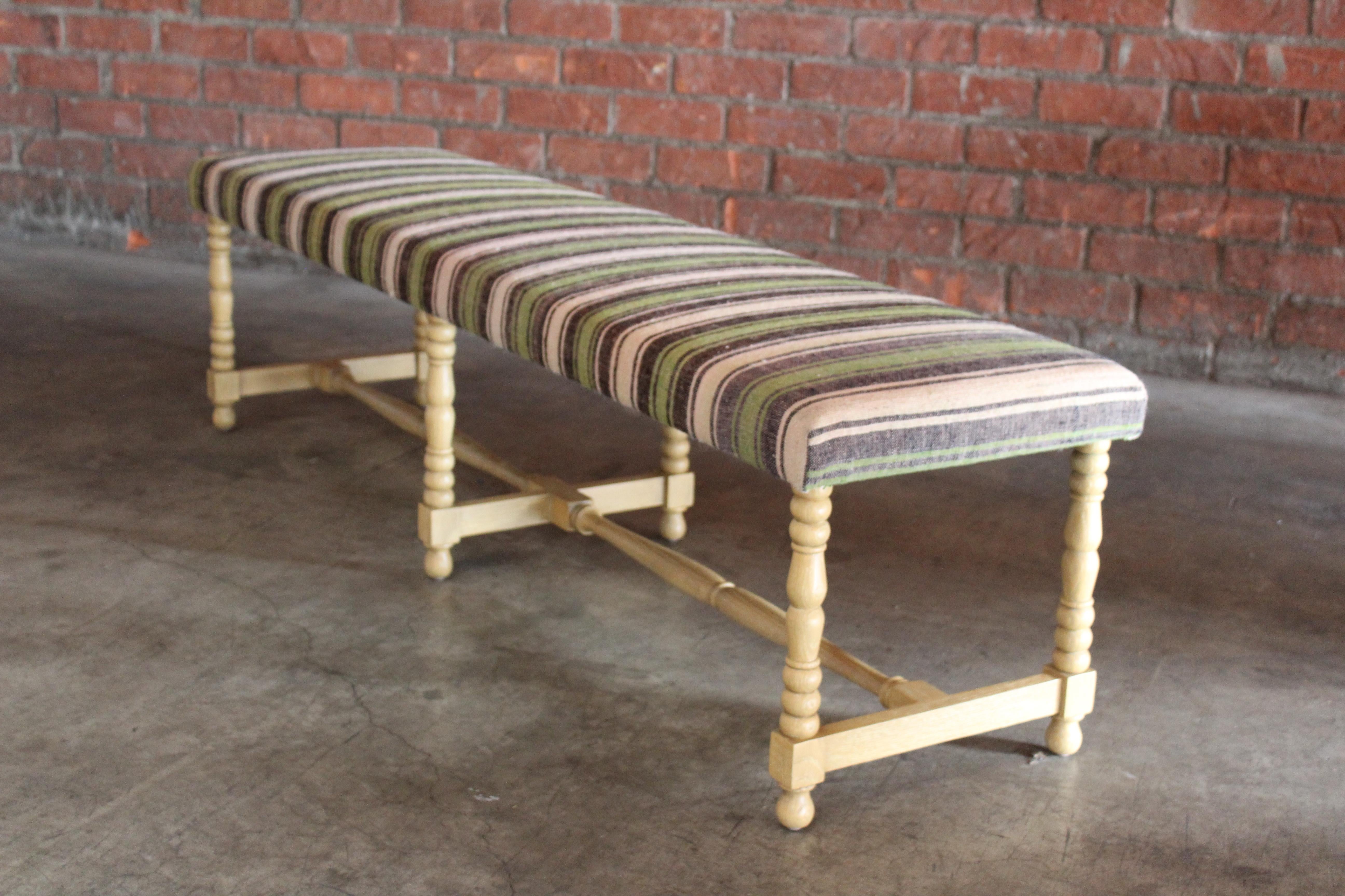 Oak Bench Upholstered in a Vintage Turkish Kilim In New Condition In Los Angeles, CA