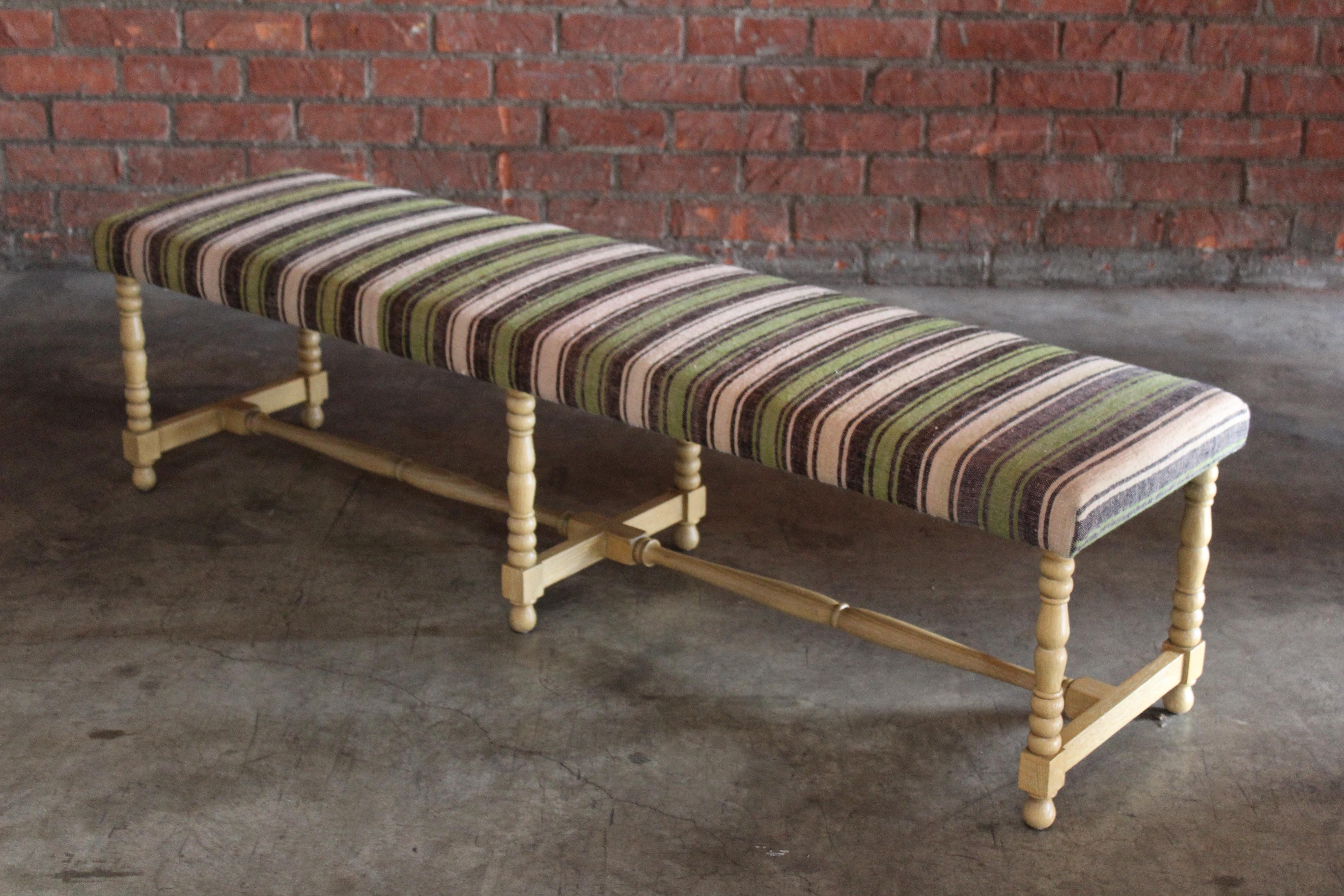 Contemporary Oak Bench Upholstered in a Vintage Turkish Kilim