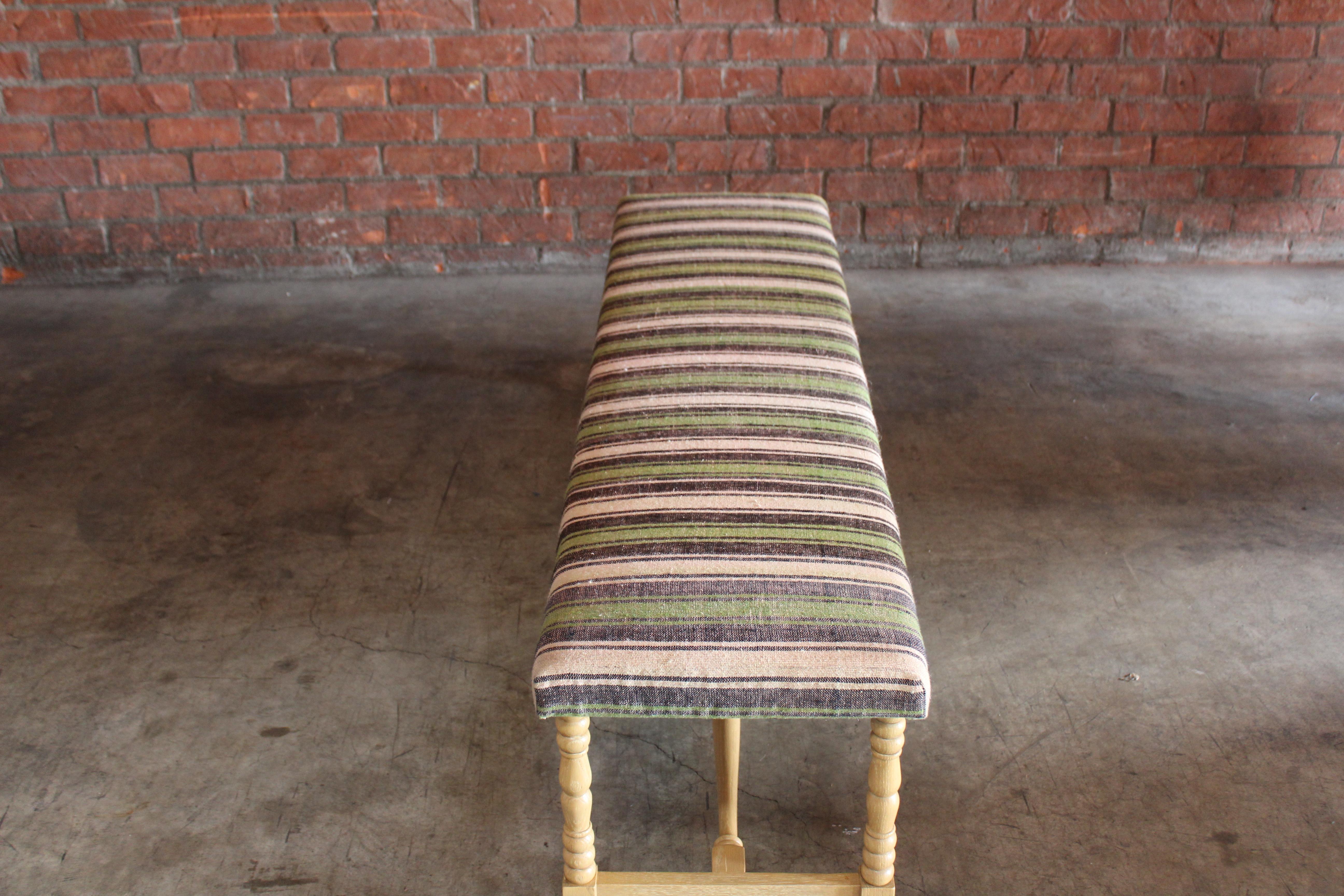 Wool Oak Bench Upholstered in a Vintage Turkish Kilim