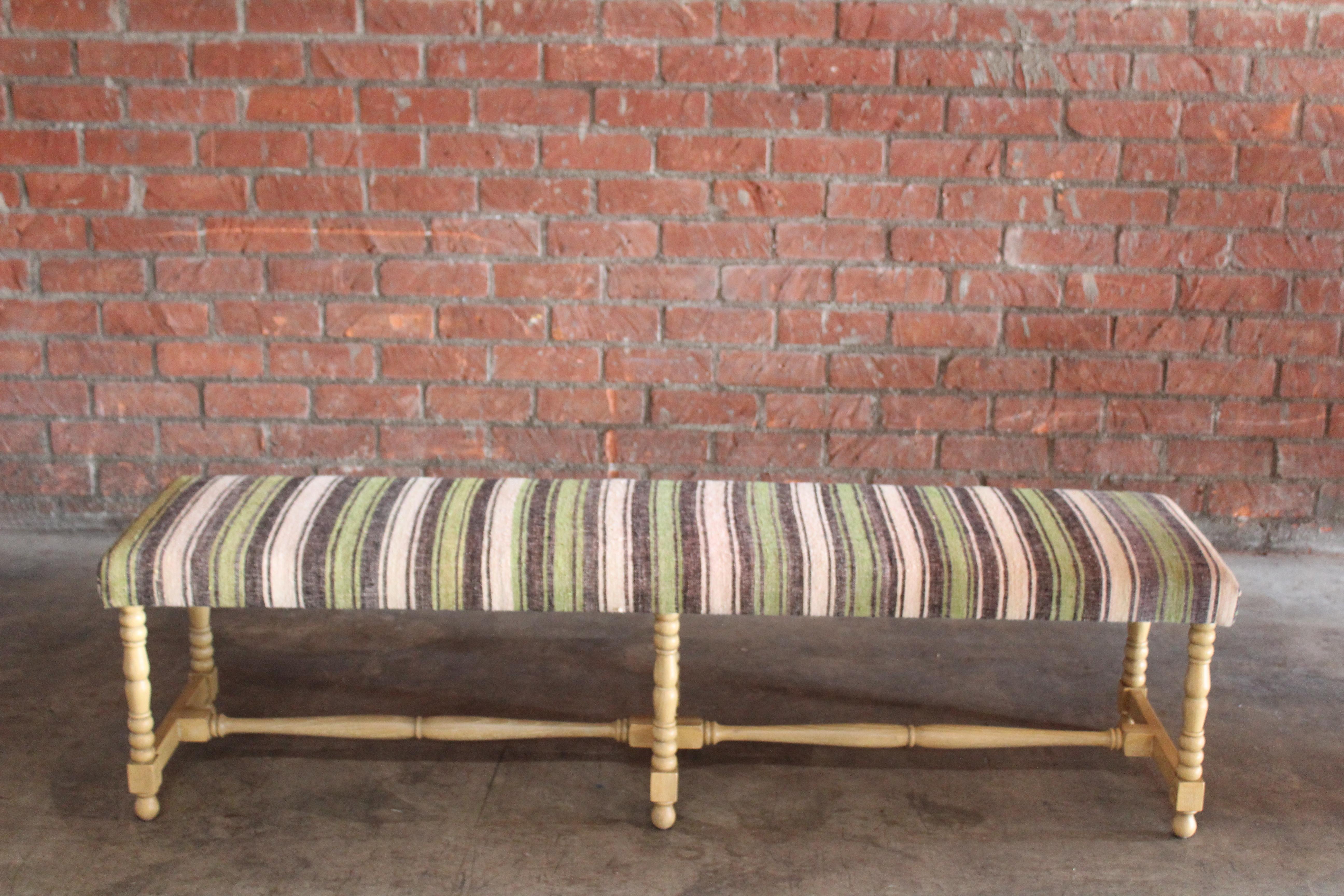Oak Bench Upholstered in a Vintage Turkish Kilim 2