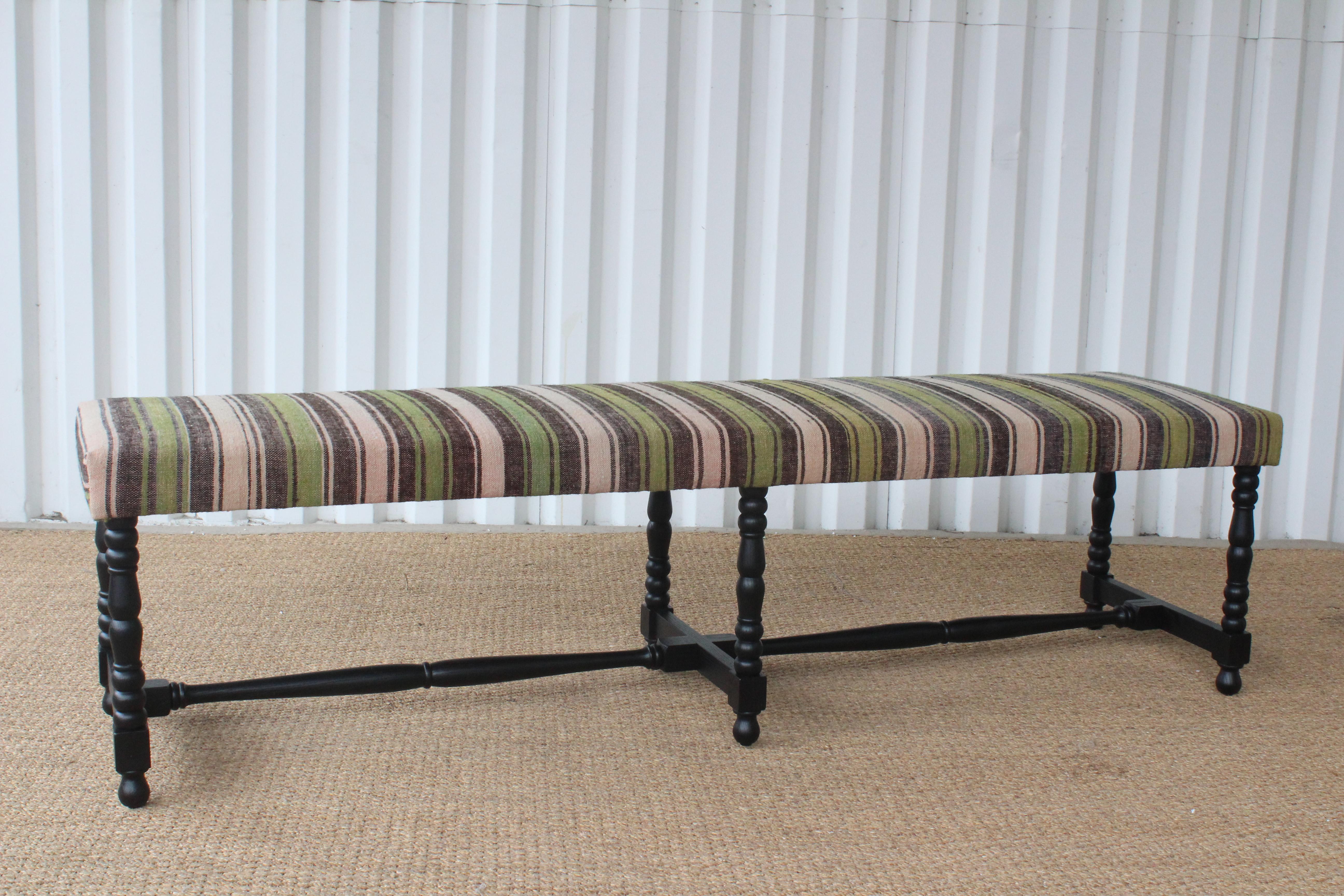 Oak Bench Upholstered in a Vintage Wool Striped Turkish Kilim 8