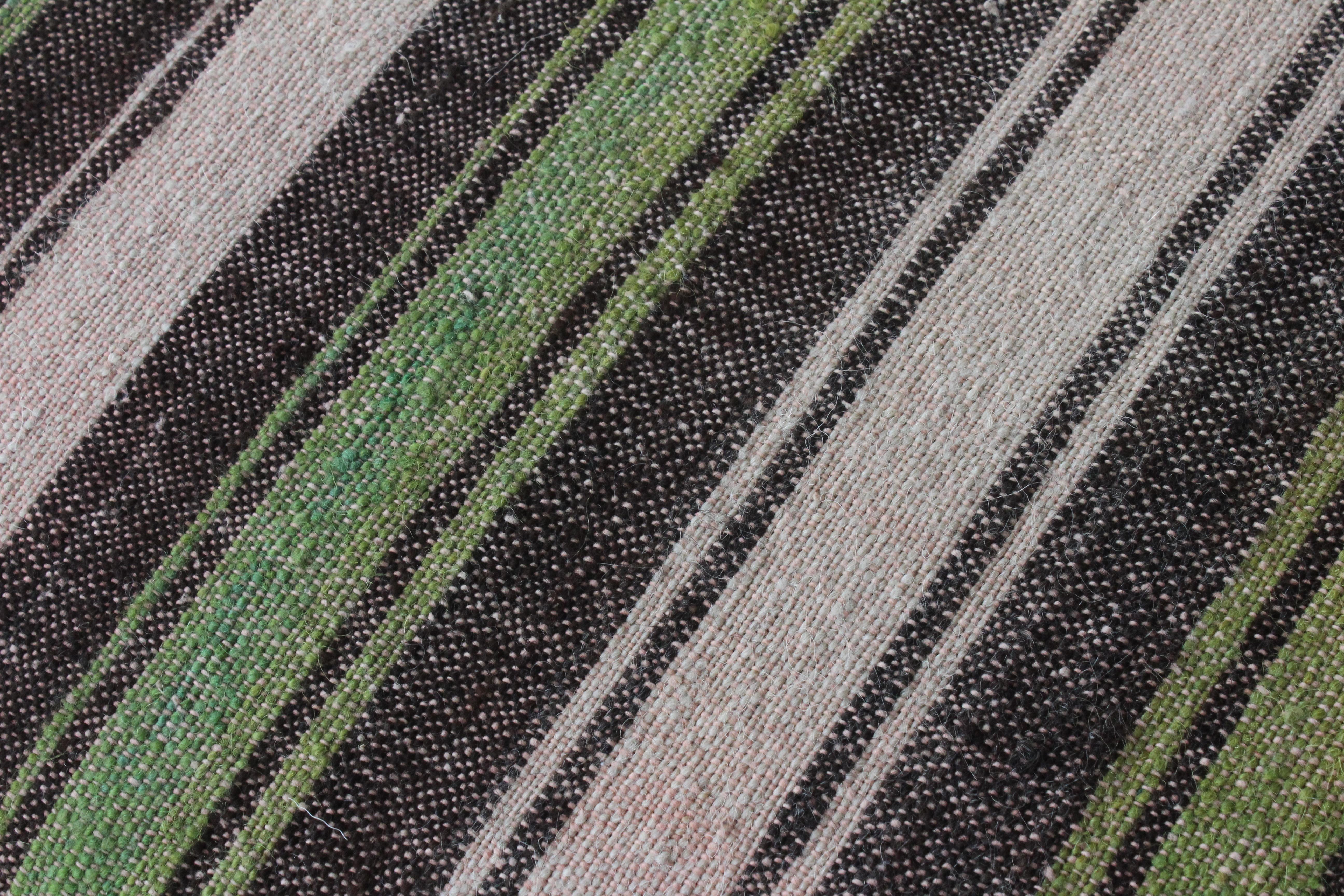 Oak Bench Upholstered in a Vintage Wool Striped Turkish Kilim 9