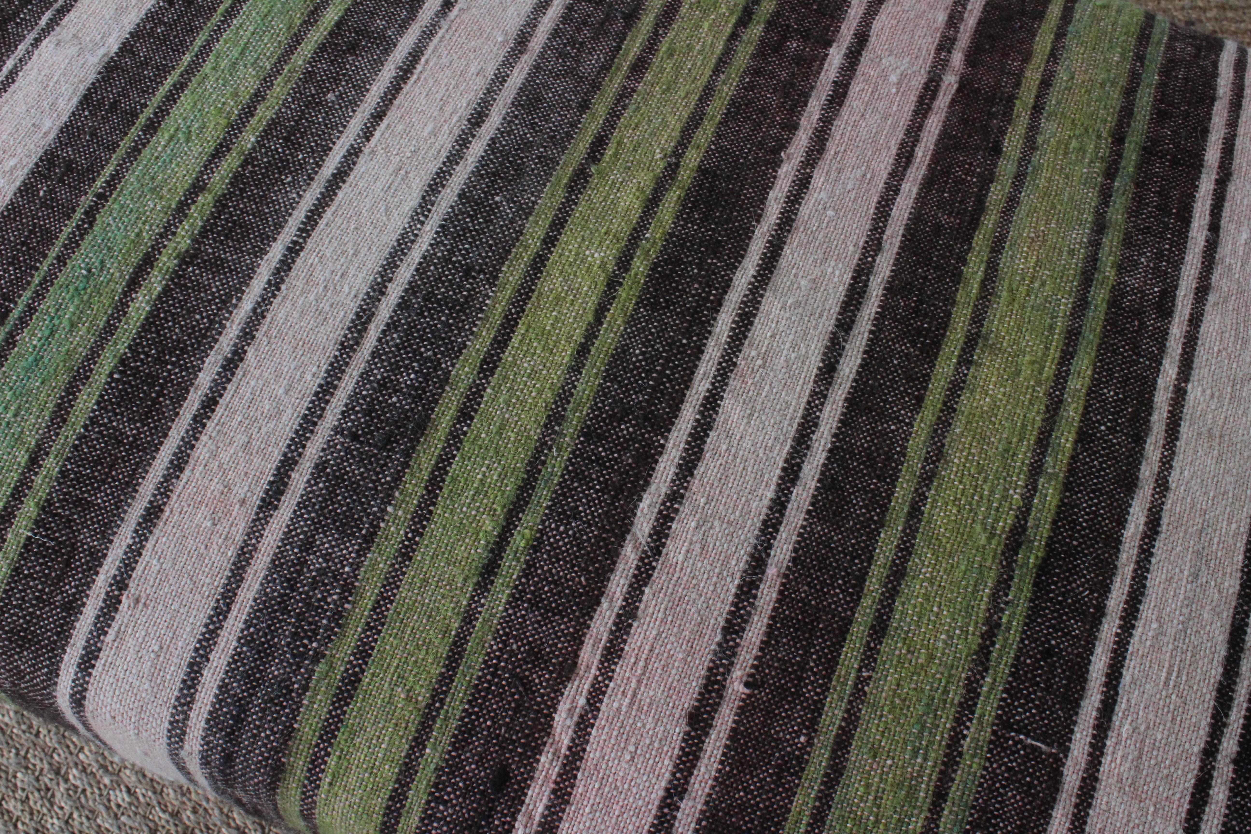 Oak Bench Upholstered in a Vintage Wool Striped Turkish Kilim 10