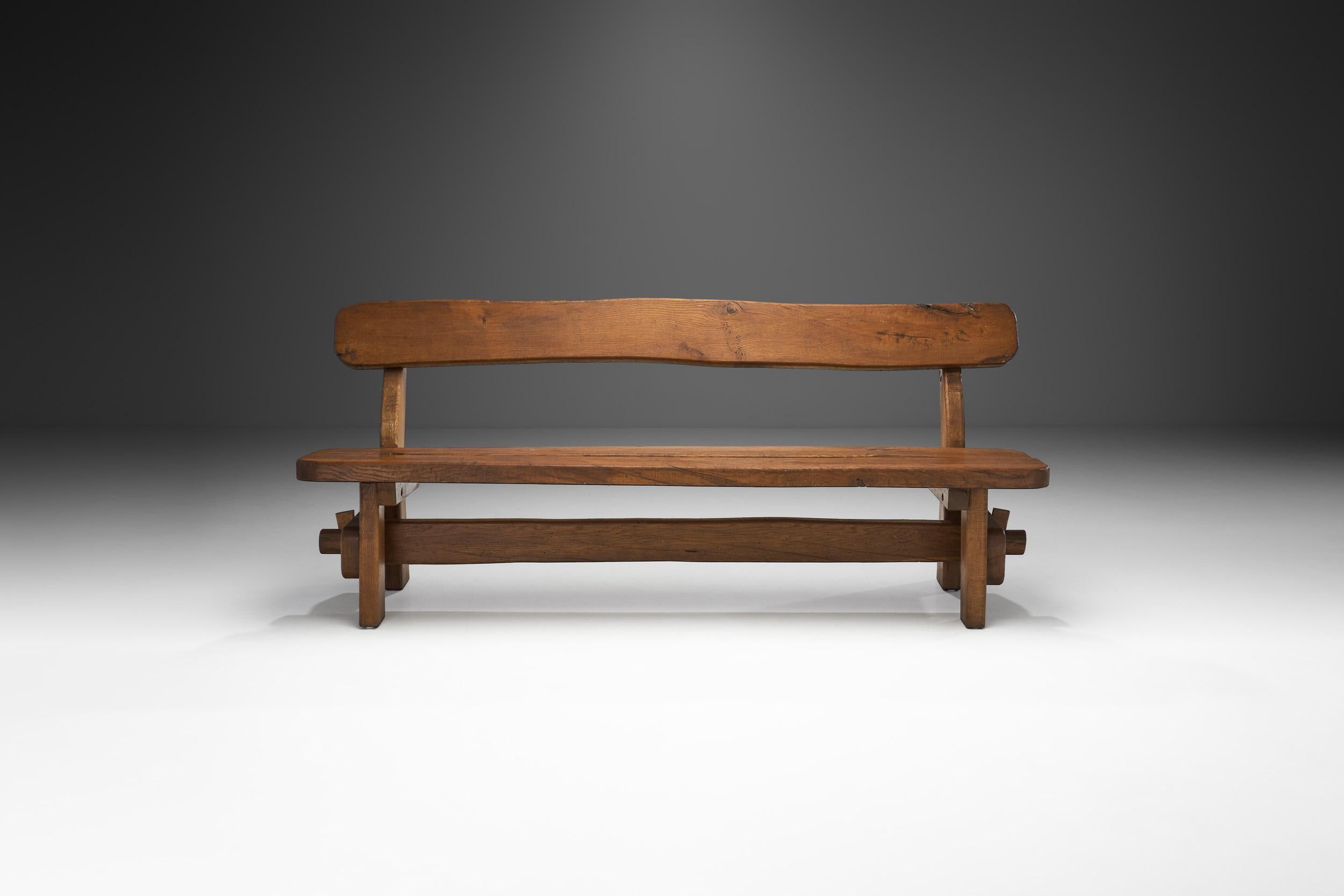 Mid-Century Modern Oak Bench with Mortise and Tenon Joinery, Europe ca 1950s  For Sale