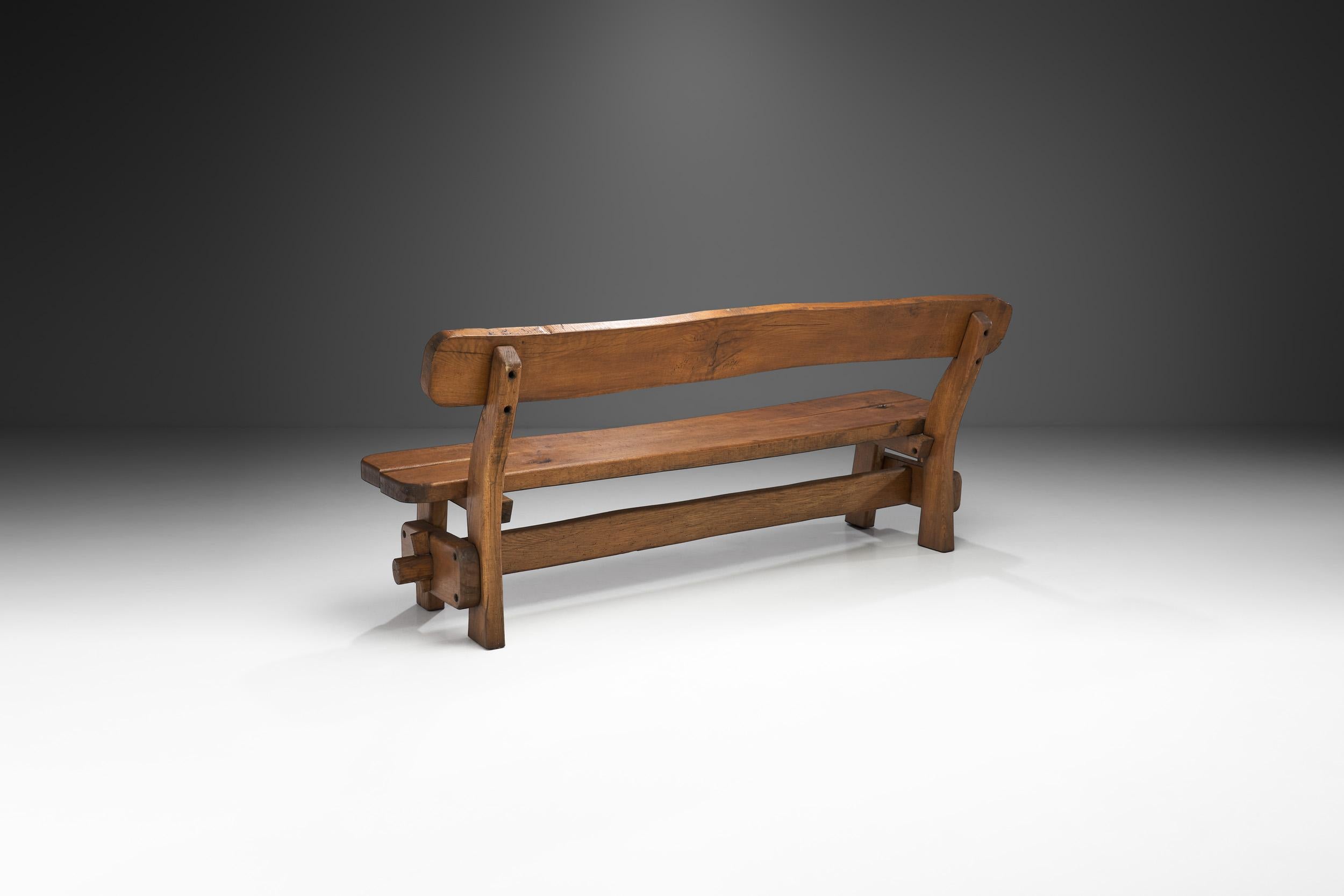European Oak Bench with Mortise and Tenon Joinery, Europe ca 1950s  For Sale