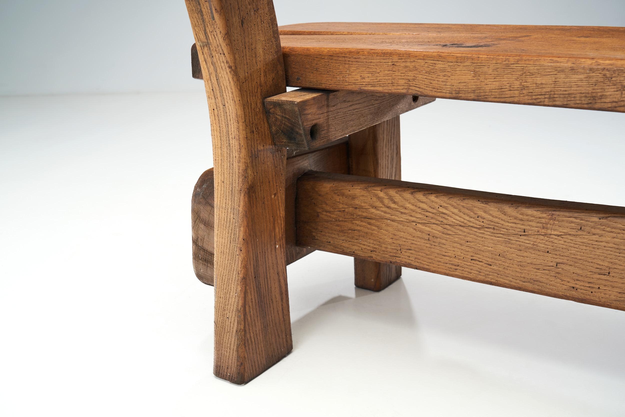 Oak Bench with Mortise and Tenon Joinery, Europe ca 1950s  In Good Condition For Sale In Utrecht, NL