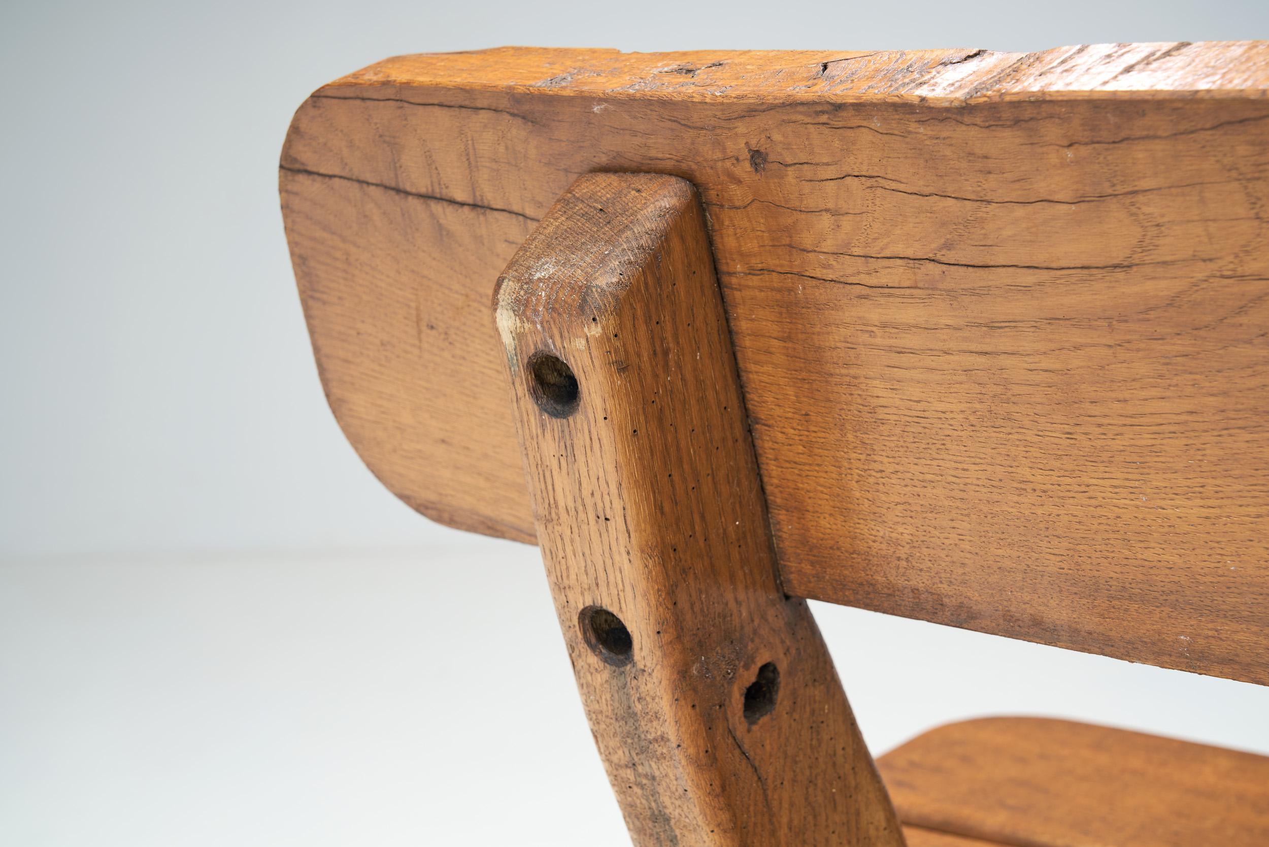 Oak Bench with Mortise and Tenon Joinery, Europe ca 1950s  For Sale 1