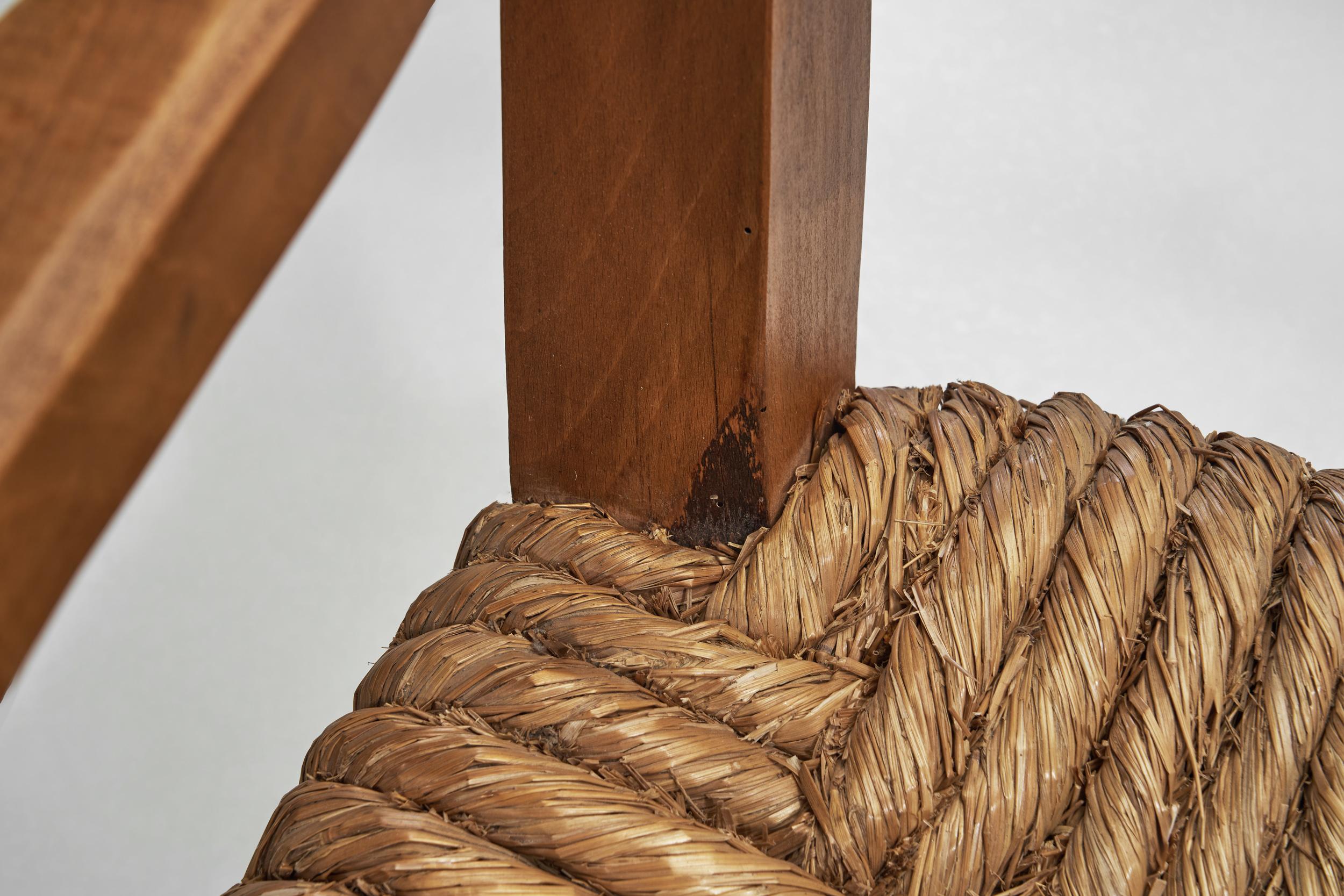 Oak Bench with Woven Rush Seat, France 1950s 5