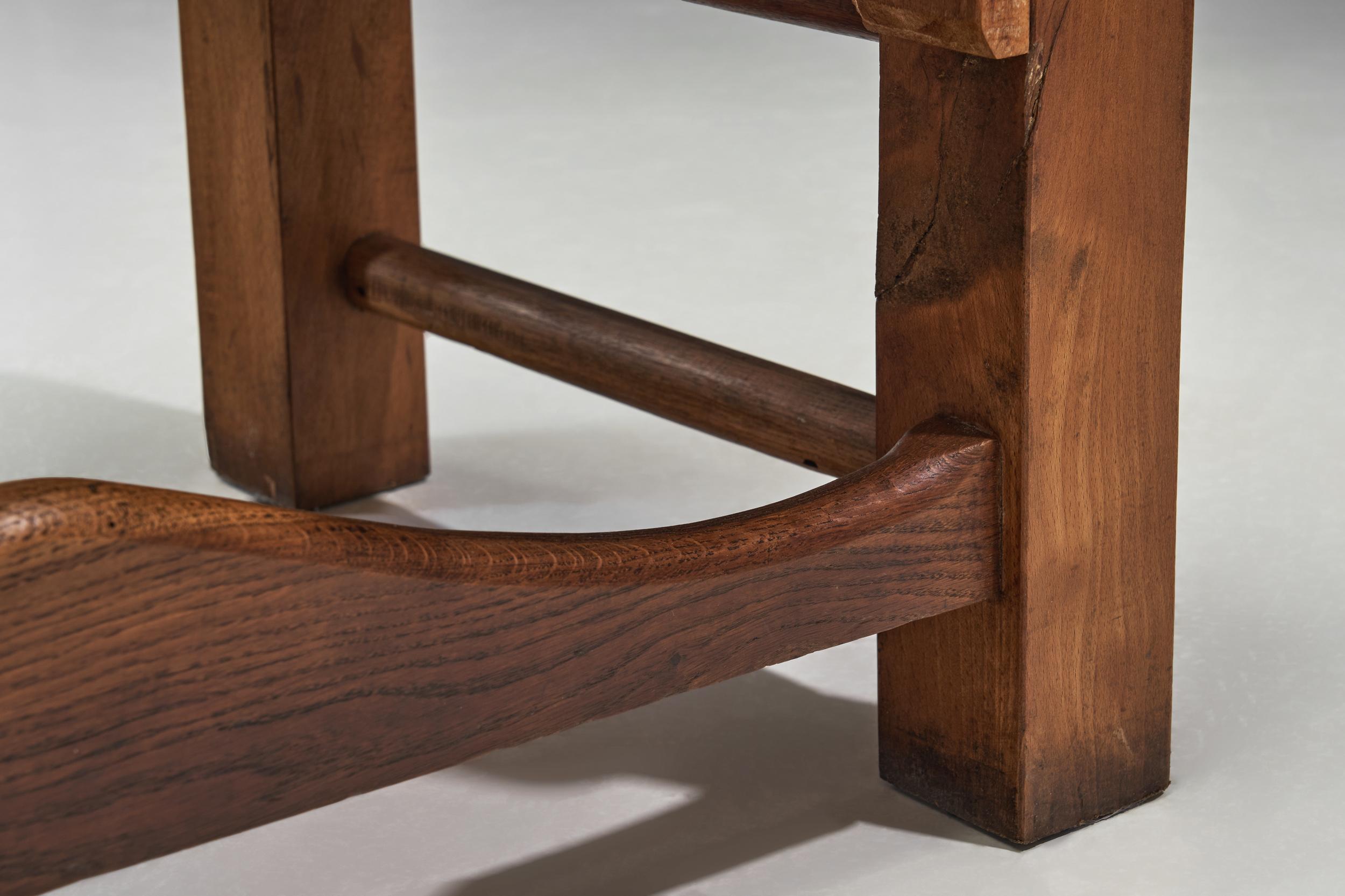 Oak Bench with Woven Rush Seat, France 1950s 13