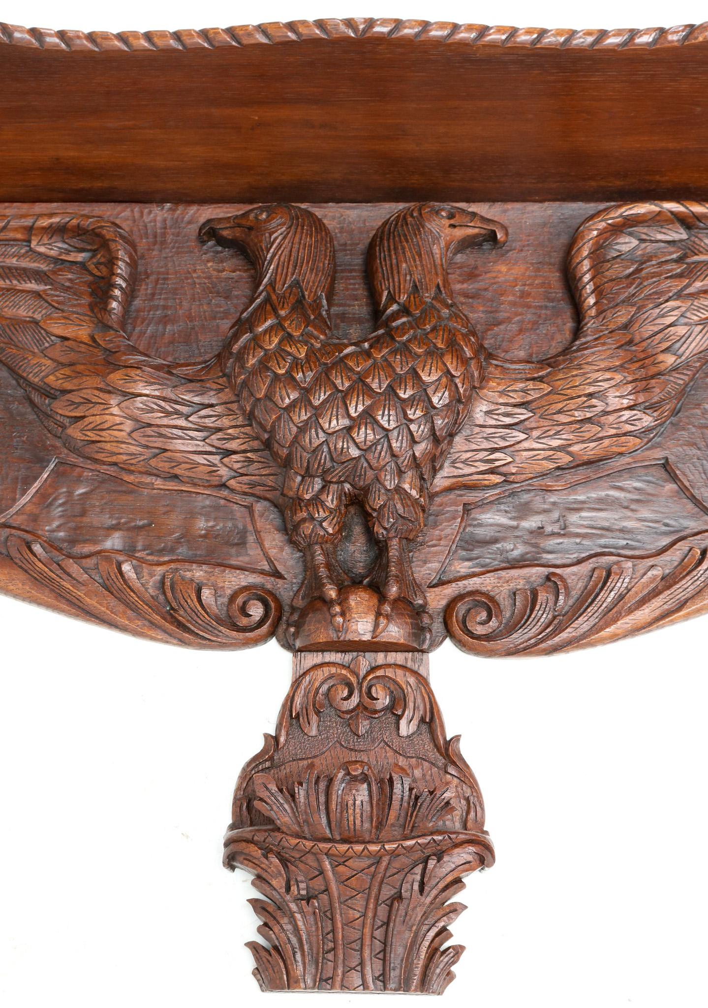Oak Black Forest Wall Coat Rack with Hand Carved Double-Headed Eagle, 1900s For Sale 2