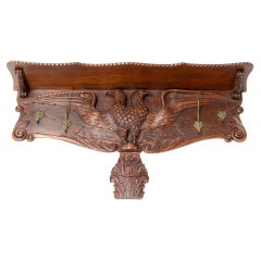 Used Oak Black Forest Wall Coat Rack with Hand Carved Double-Headed Eagle, 1900s