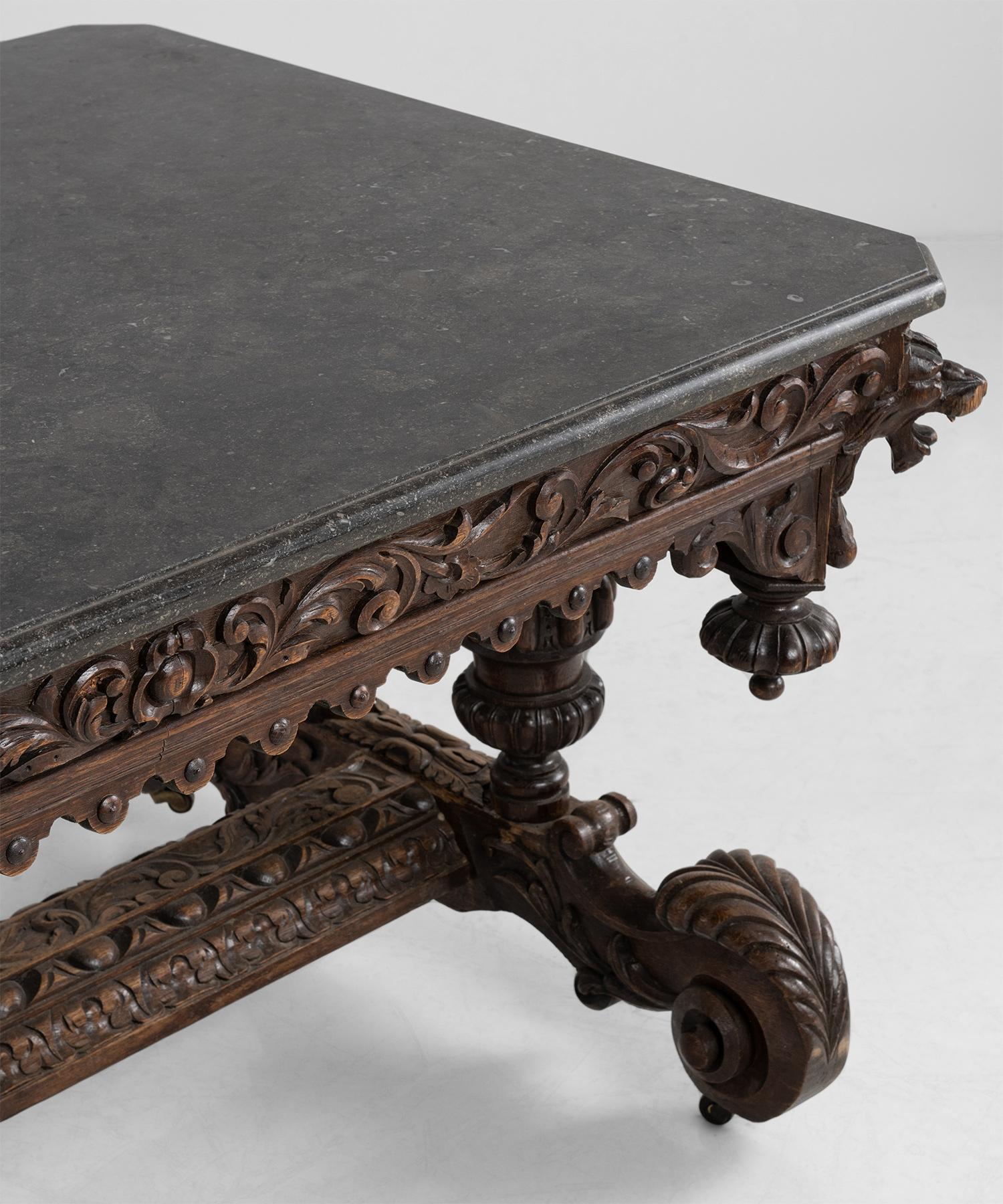 Oak & Blue Stone Table, France, circa 1900 1