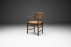 Oak Bobbin Armchair with Wicker Seat, The Netherlands 1930s