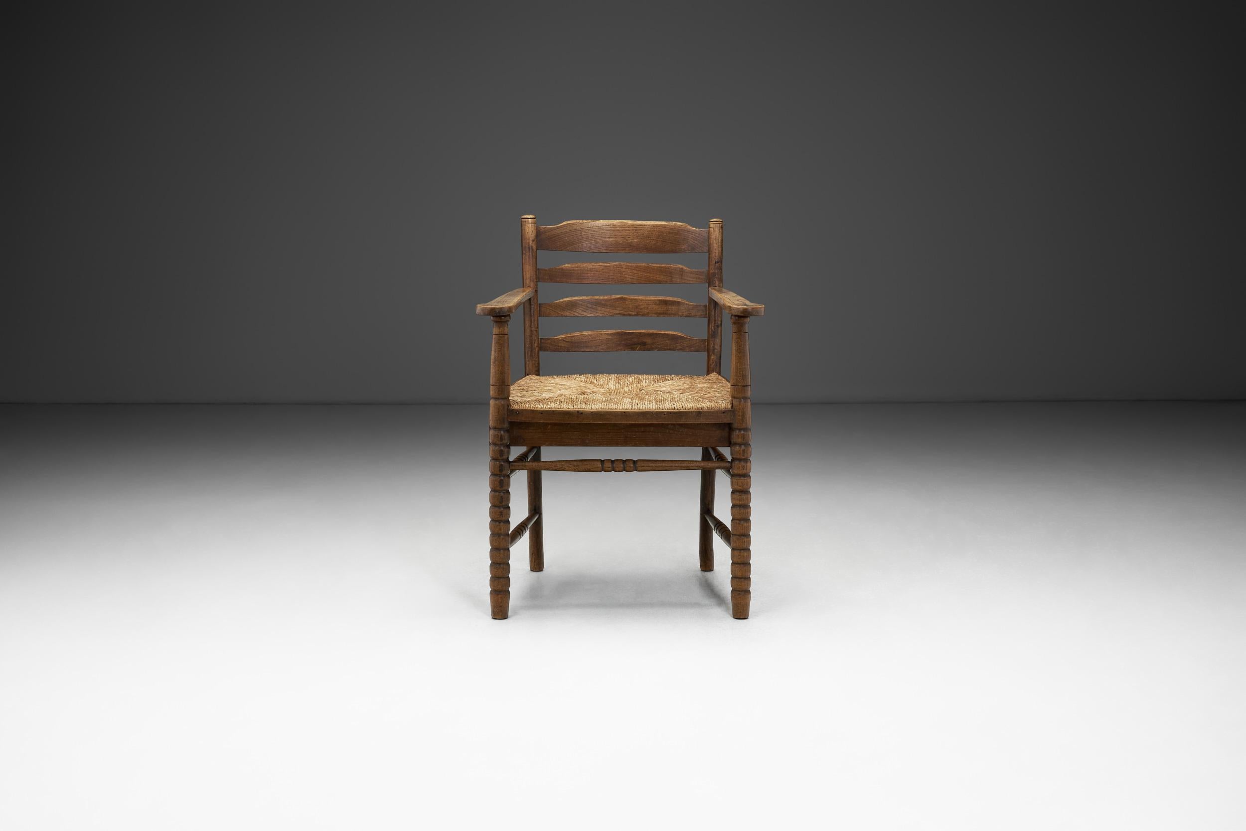 Mid-Century moderno Poltrona in Oak con seduta in vimini, Paesi Bassi, anni '30 in vendita