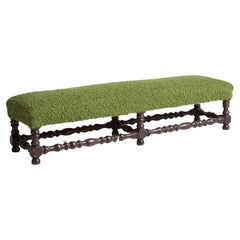 Oak Bobbin Turned Bench in Boucle by Pierre Frey, England, circa 1900