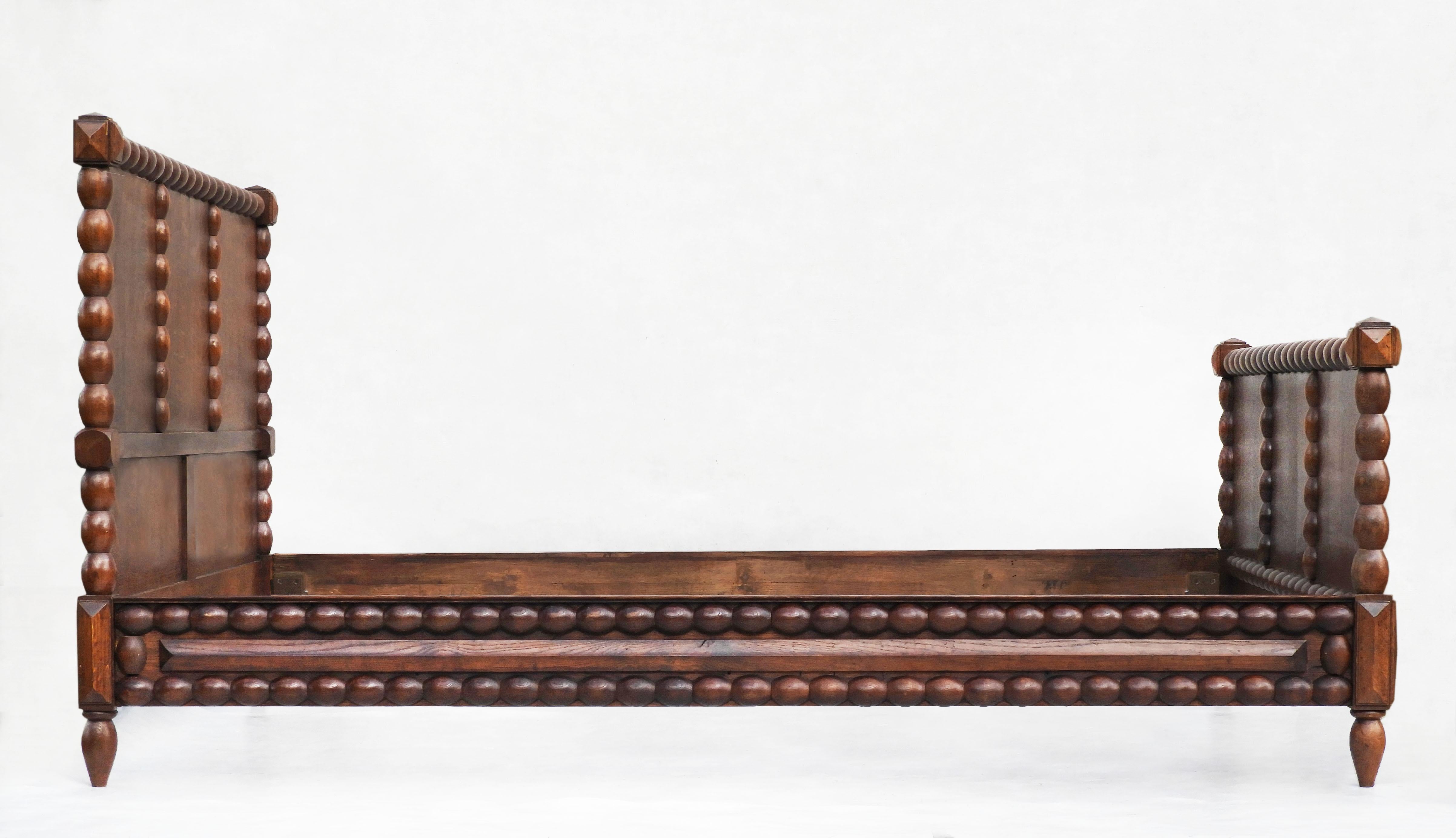 French Oak Bobbin Wood Bed C1940s France US Queen/UK King Size For Sale
