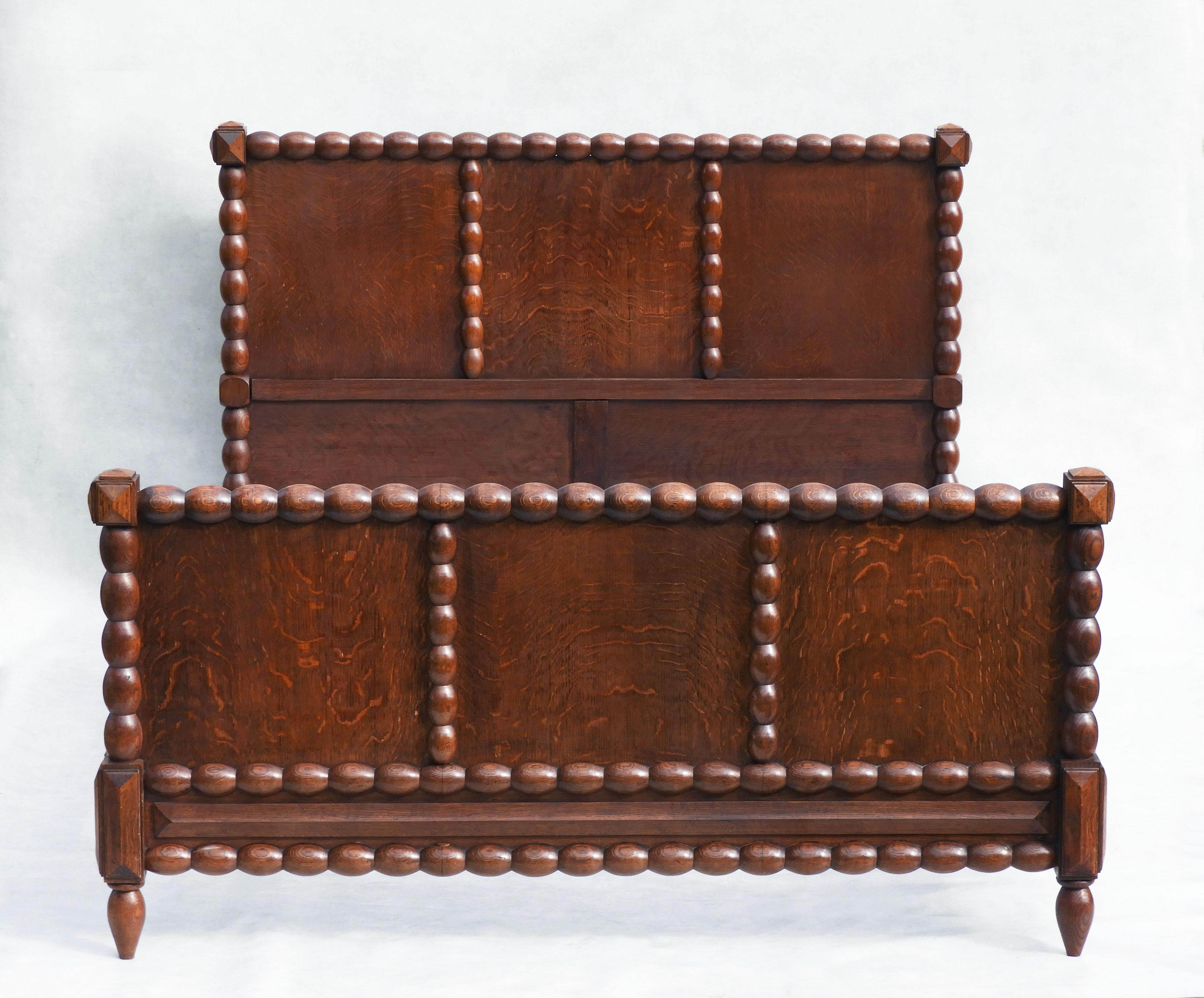 Turned Oak Bobbin Wood Bed C1940s France US Queen/UK King Size For Sale