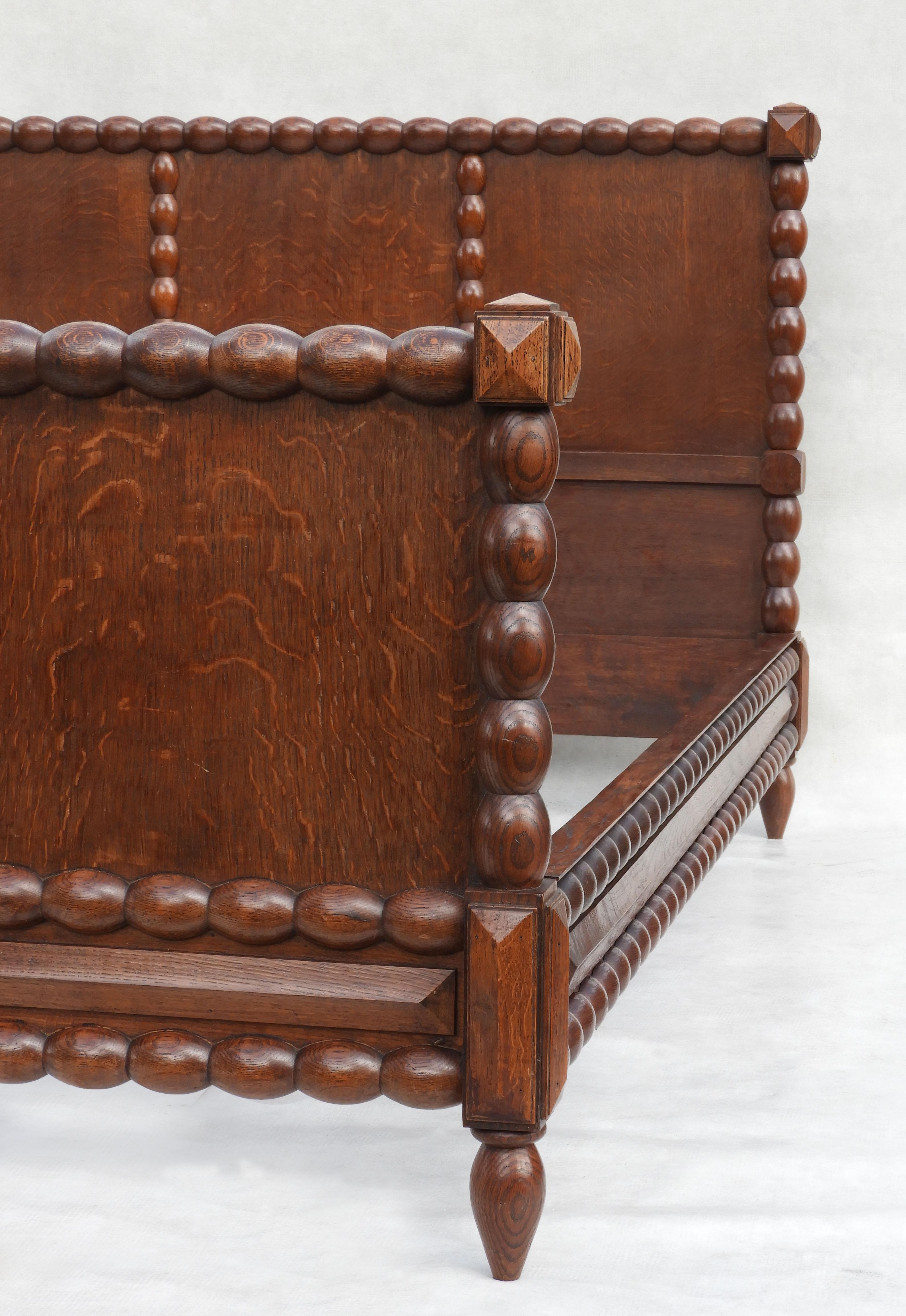 20th Century Oak Bobbin Wood Bed C1940s France US Queen/UK King Size For Sale