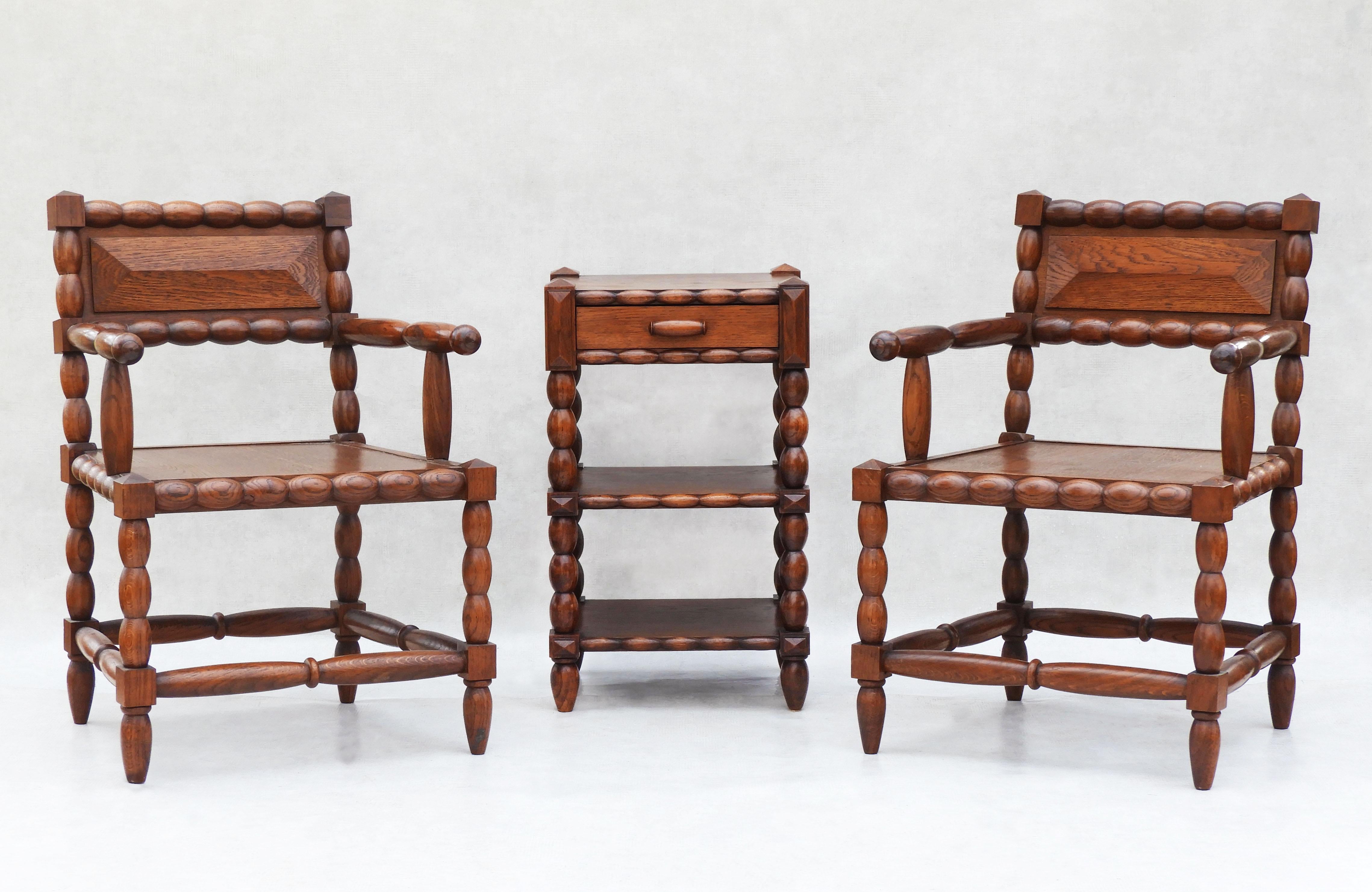 Oak Bobbin Wood Bed C1940s France US Queen/UK King Size For Sale 1