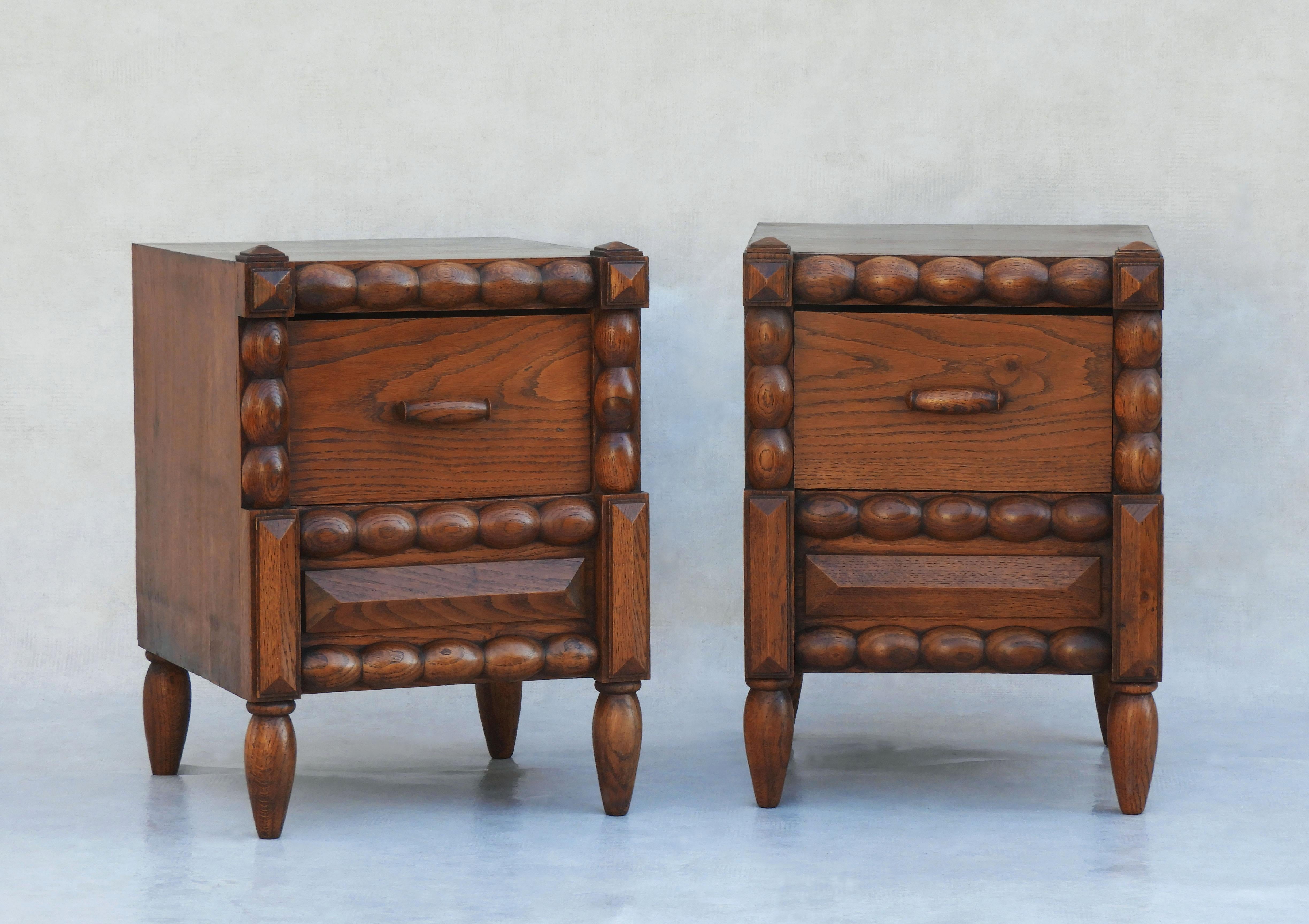 Oak Bobbin Wood Bed C1940s France US Queen/UK King Size For Sale 2