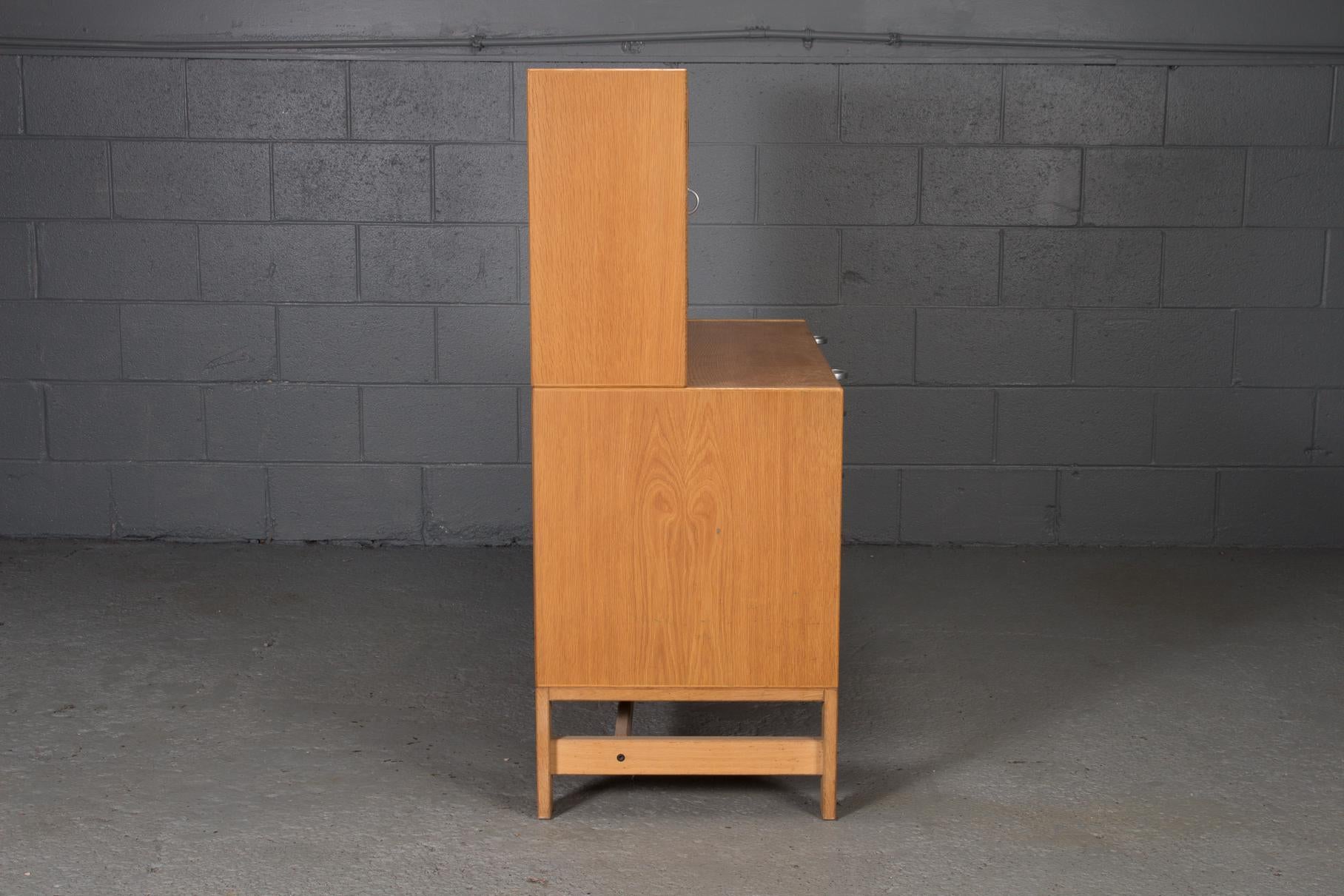 Mid-Century Modern Oak Bookcase Unit and Chest with Stainless Steel Handles For Sale