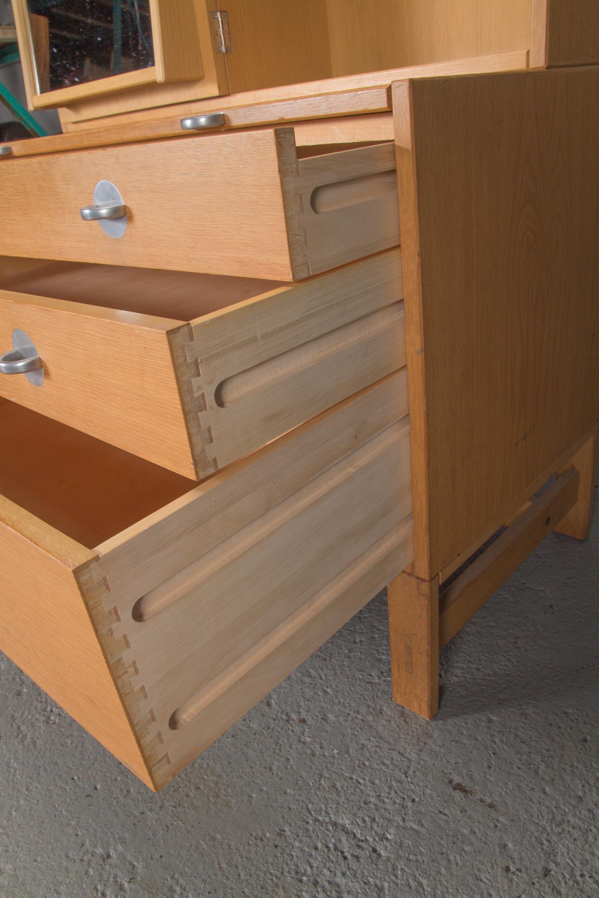 Danish Oak Bookcase Unit and Chest with Stainless Steel Handles For Sale