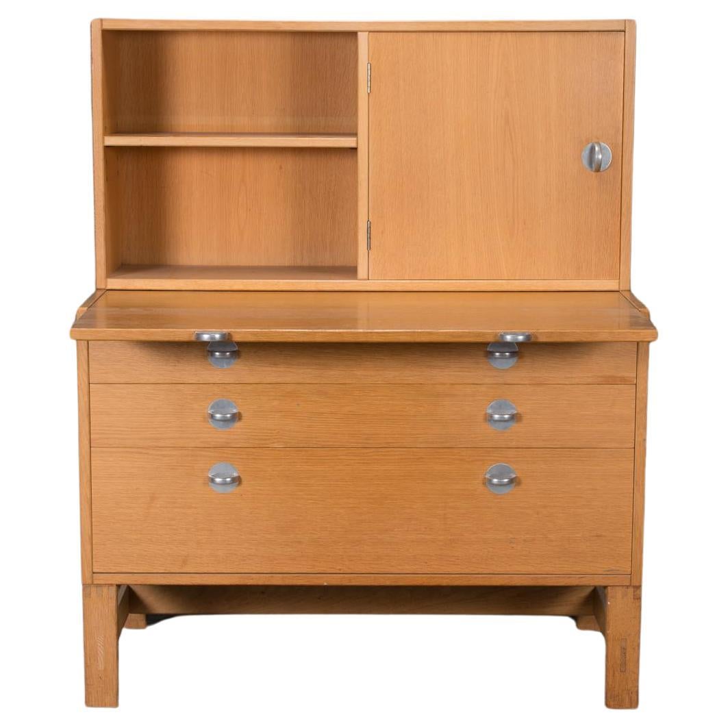 Oak Bookcase Unit and Chest with Stainless Steel Handles For Sale