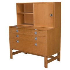 Retro Oak Bookcase Unit and Chest with Stainless Steel Handles