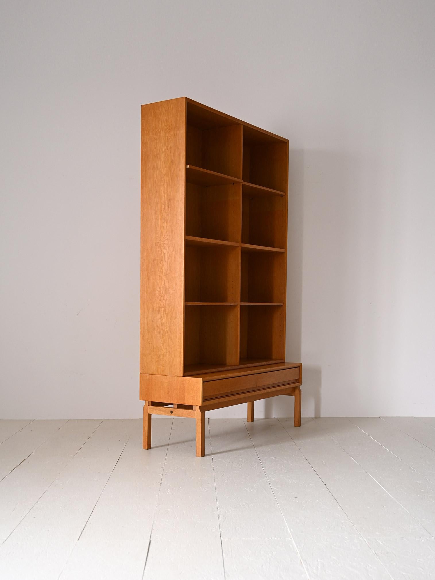 Scandinavian Modern Oak bookcase with drawers For Sale