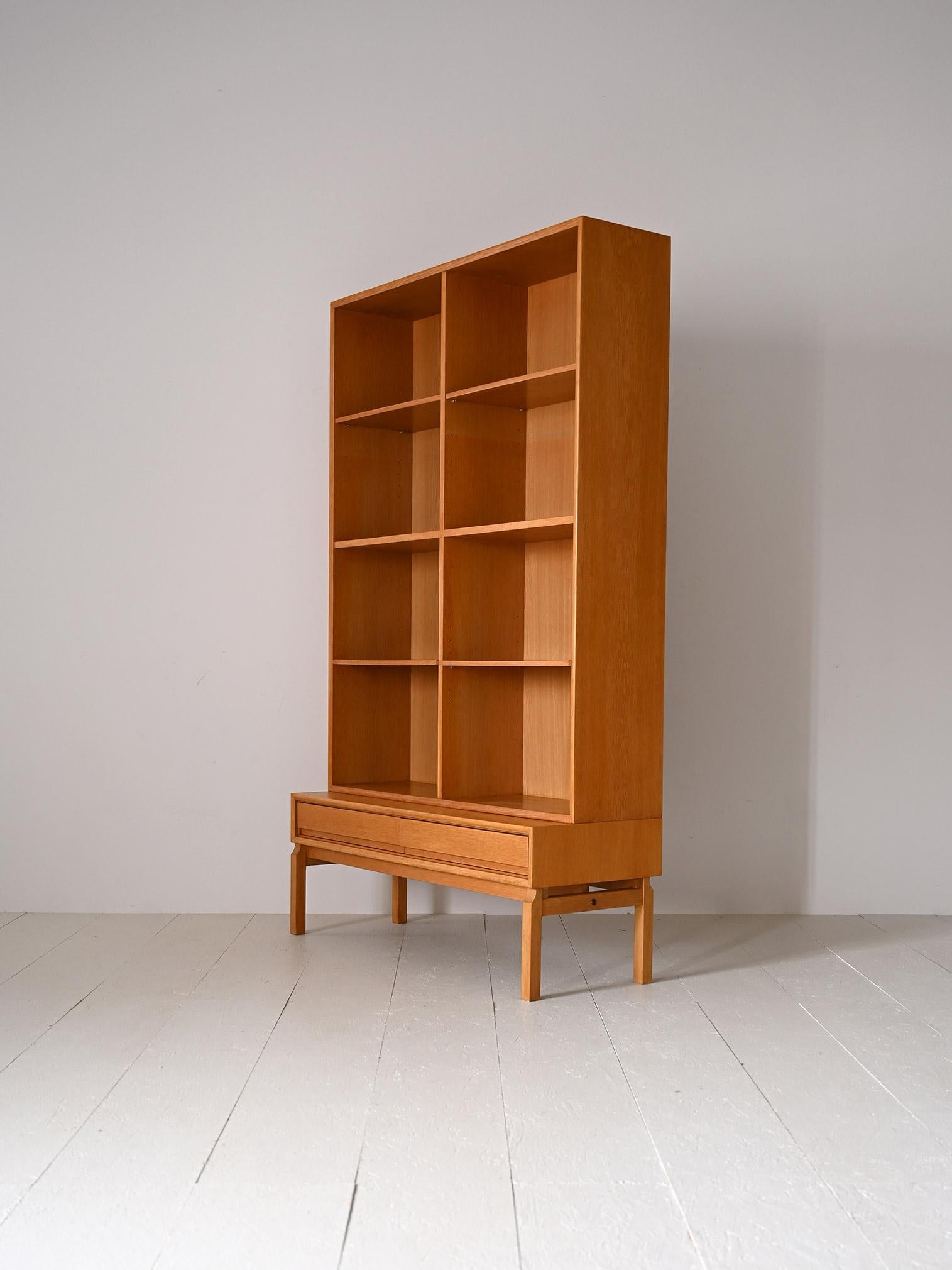 Scandinavian Oak bookcase with drawers For Sale