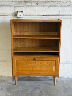 Oak Bookcase with Open Shelves and Drop-Down Door Danish Vintage 1960s