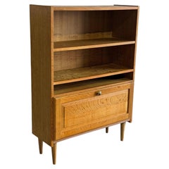 Oak Bookcase with Open Shelves and Drop-Down Door Danish Vintage 1960s