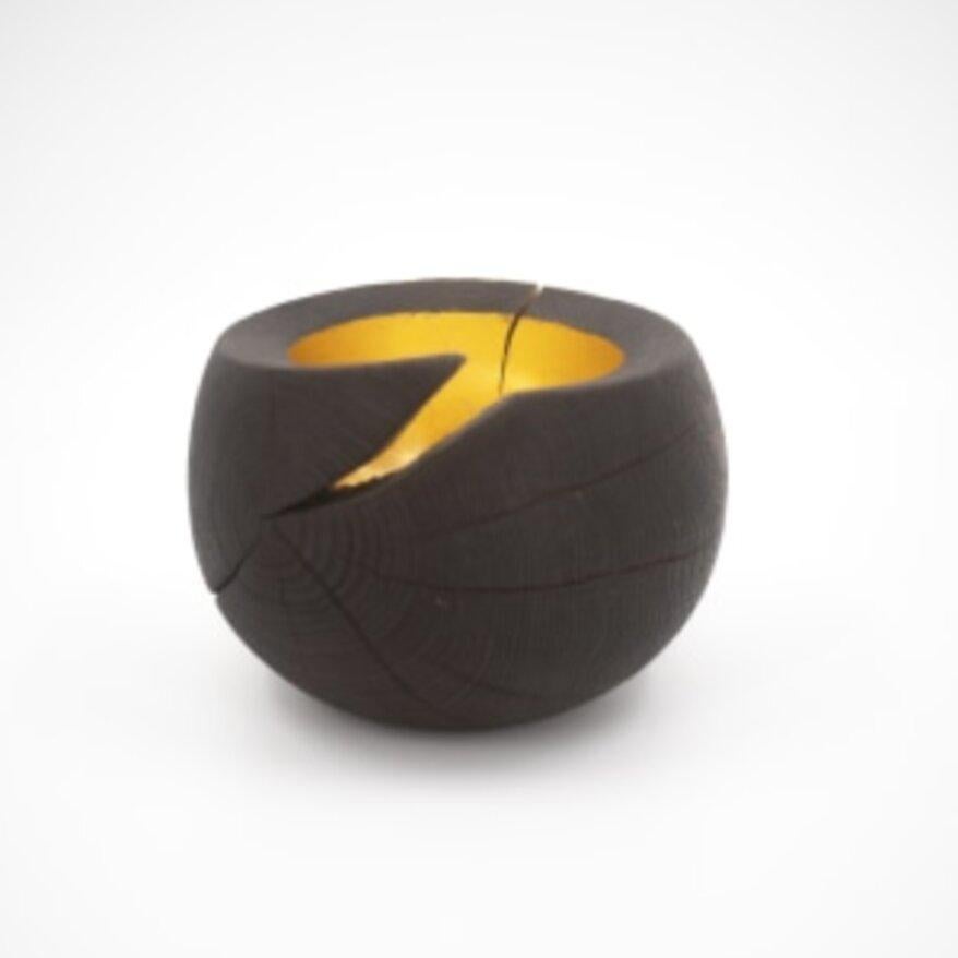 Contemporary Oak Bowl Burned and Brushed With Gold Leaf by Patrick Rapp For Sale