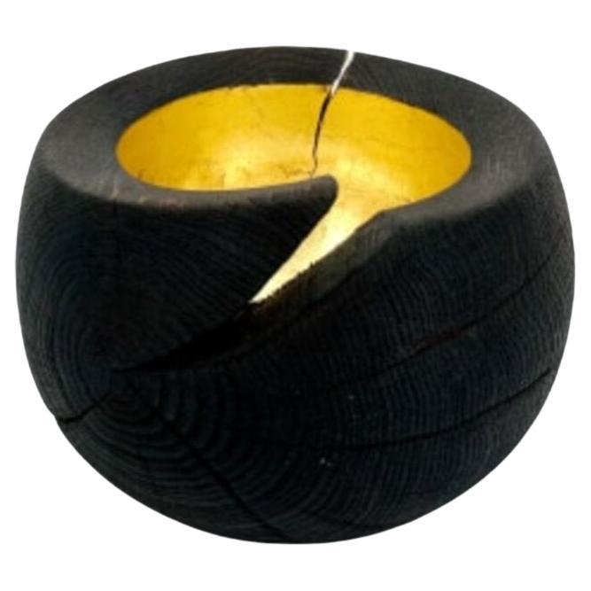 Oak Bowl Burned and Brushed With Gold Leaf by Patrick Rapp For Sale