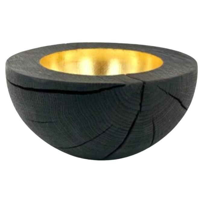 Oak Bowl Burned and Brushed With Gold Leaf by Patrick Rapp For Sale