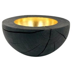 Oak Bowl Burned and Brushed With Gold Leaf by Patrick Rapp
