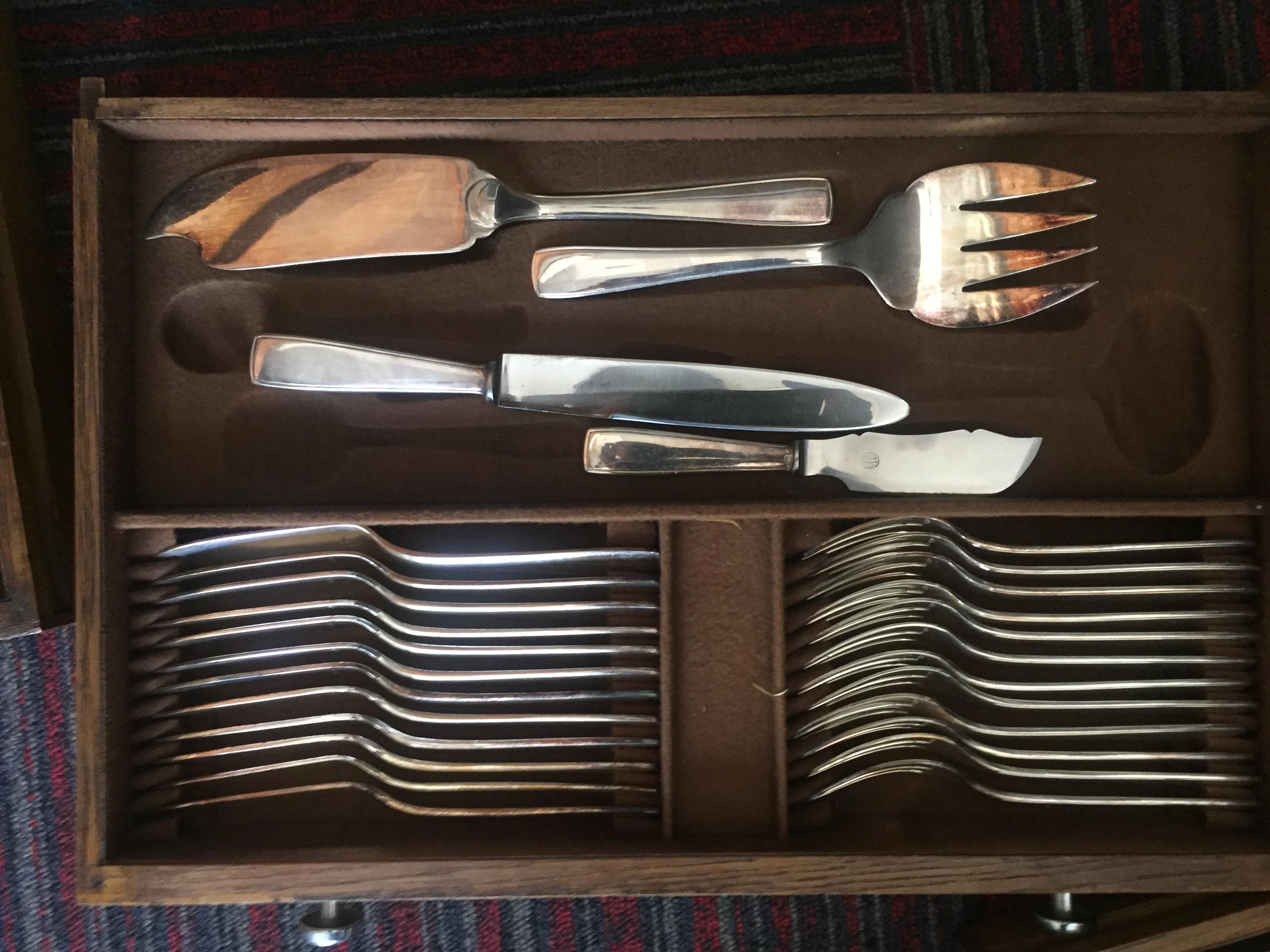 Mid-20th Century Oak Box and Tableware Set from Ercuis, 1920s For Sale