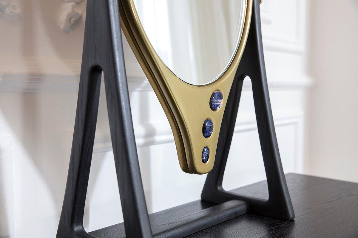 Beveled Oak, Brass and Corian 'Oriette' Vanity Dressing Table Console by Felice James For Sale