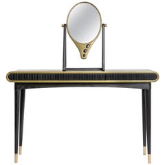 Oak, Brass and Corian 'Oriette' Vanity Dressing Table Console by Felice James