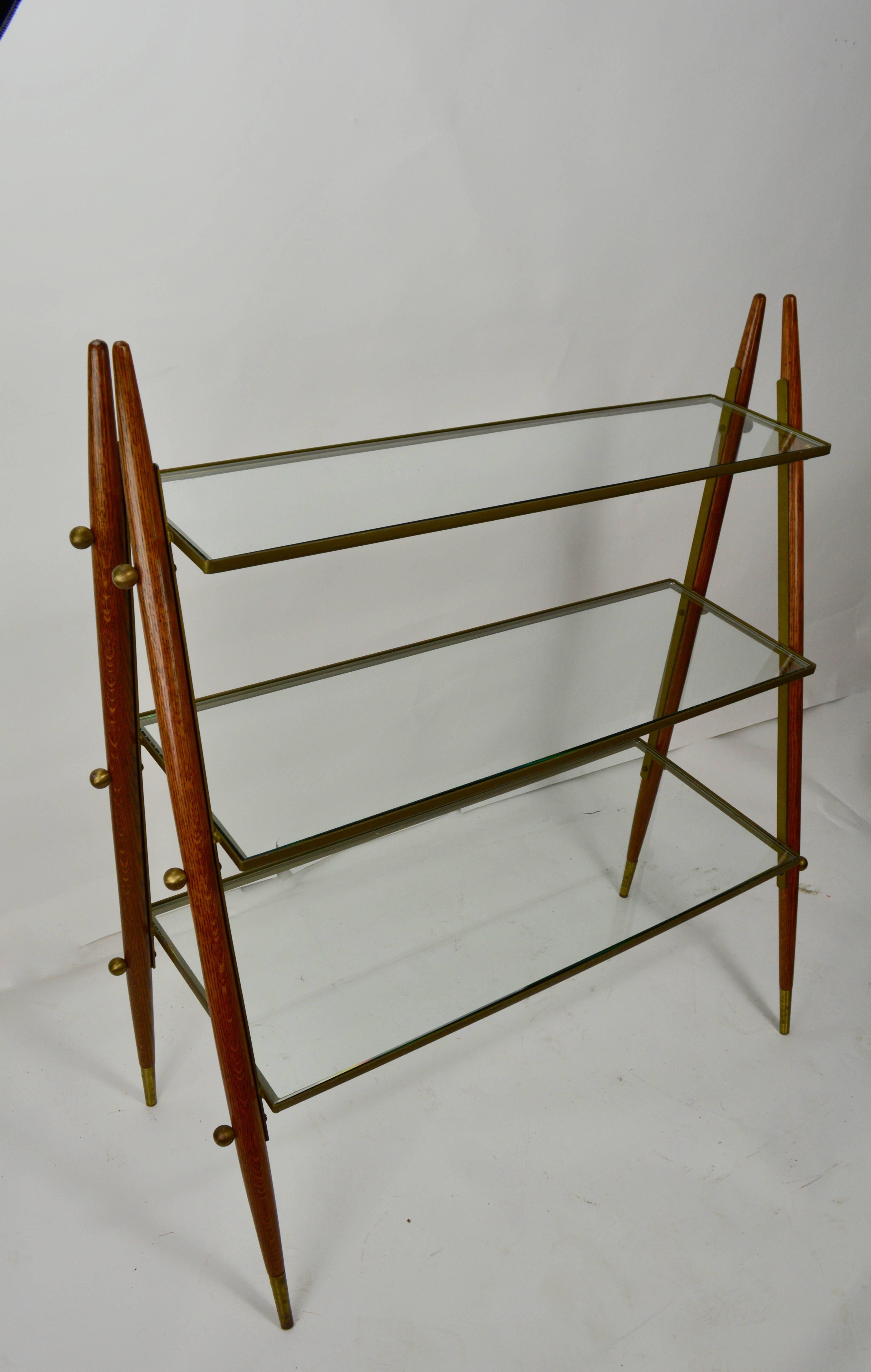 Oak Brass and Glass Shelf In Excellent Condition In New York, NY